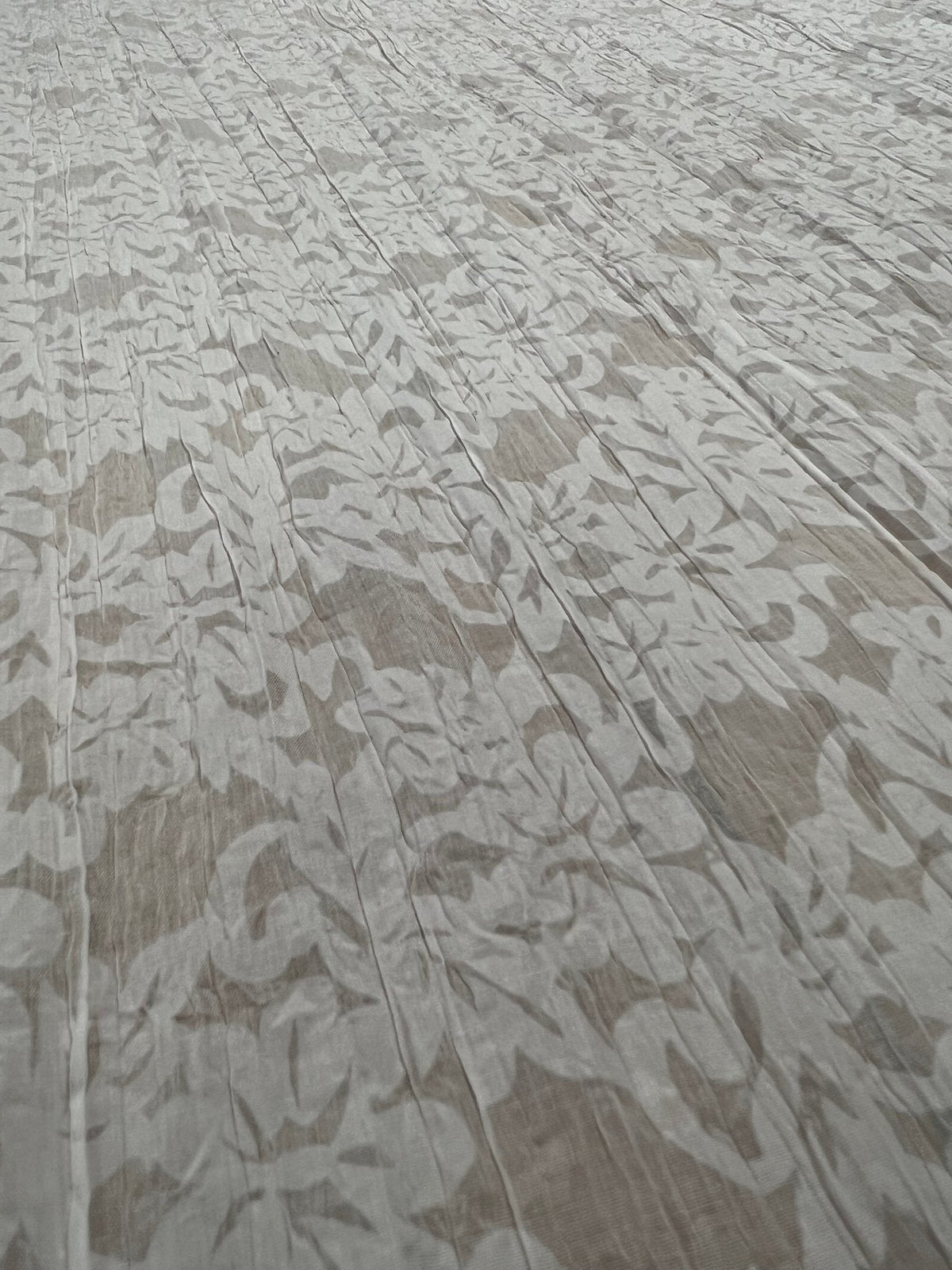 Ivory Floral Crinkled Lightweight Non Stretch Woven Fabric