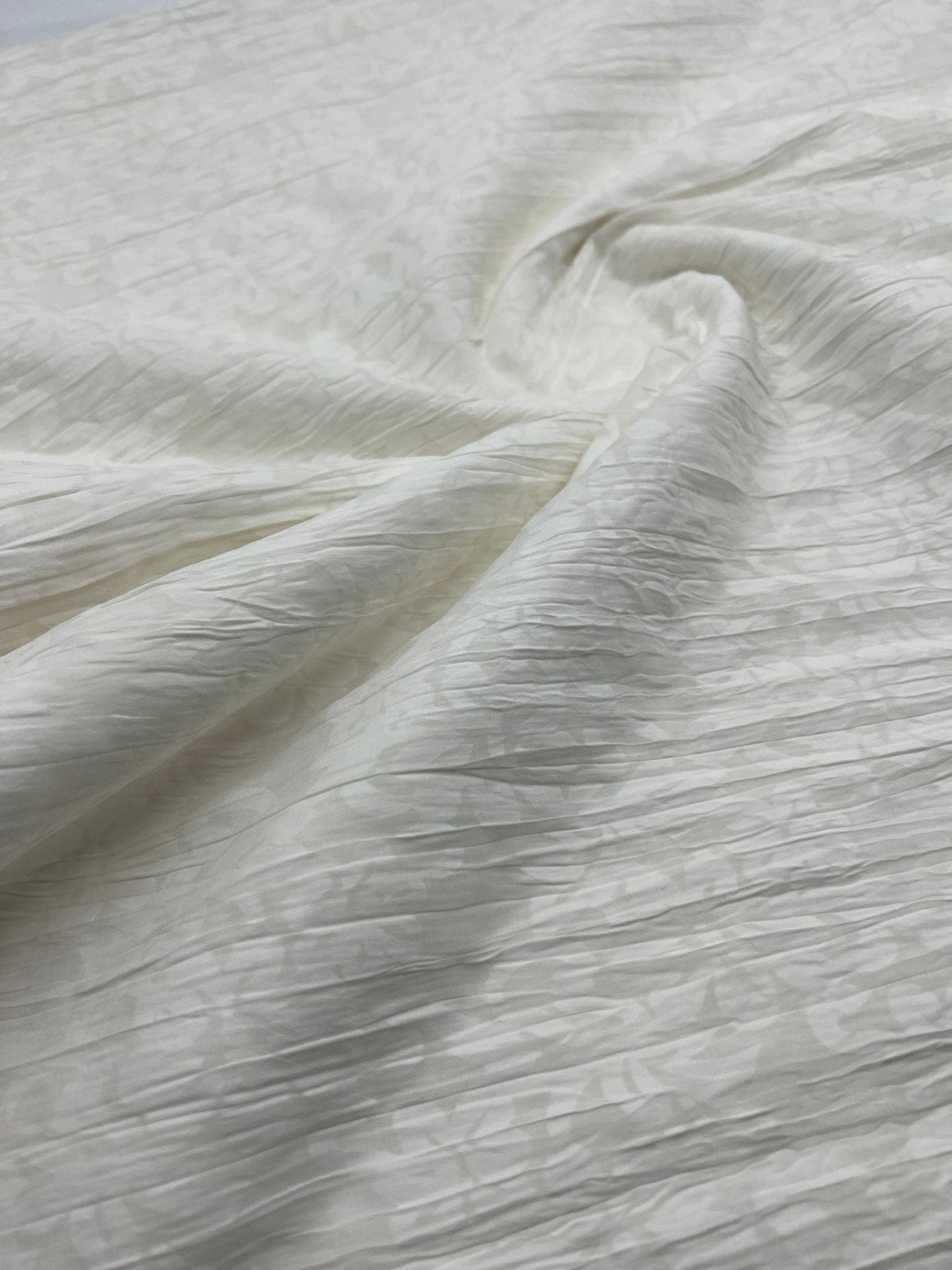 Ivory Floral Crinkled Lightweight Non Stretch Woven Fabric