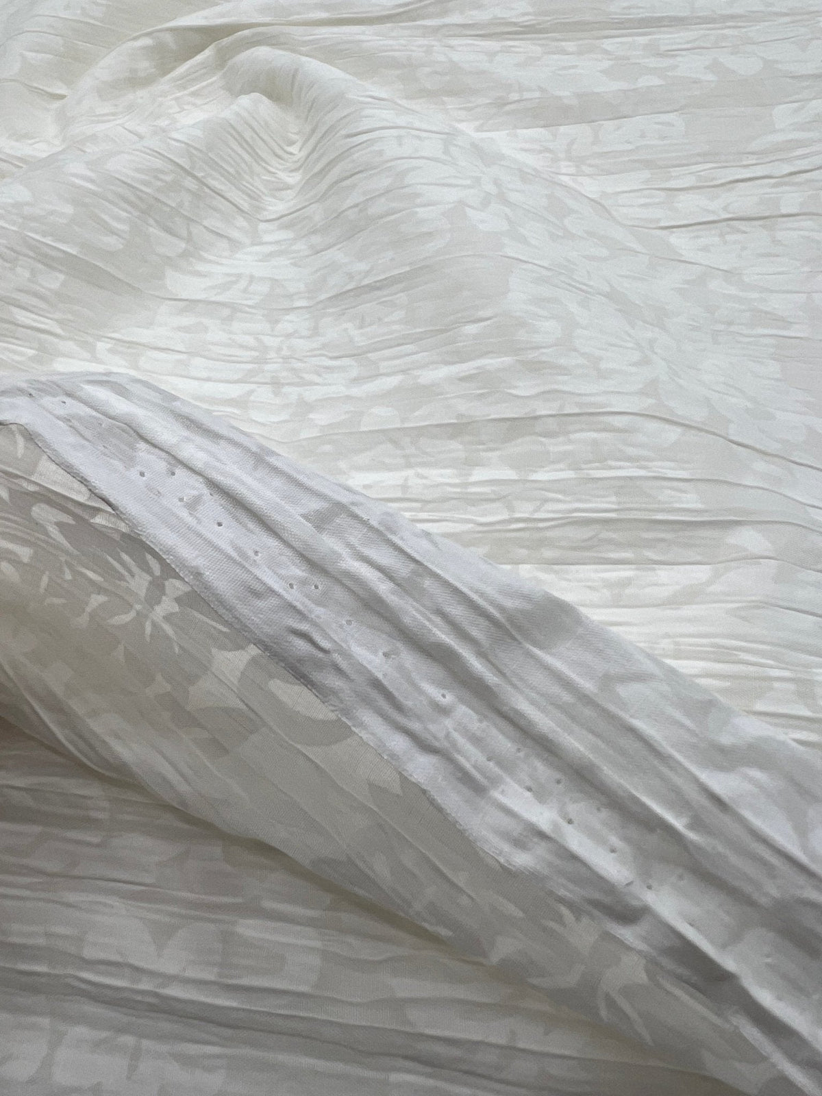 Ivory Floral Crinkled Lightweight Non Stretch Woven Fabric