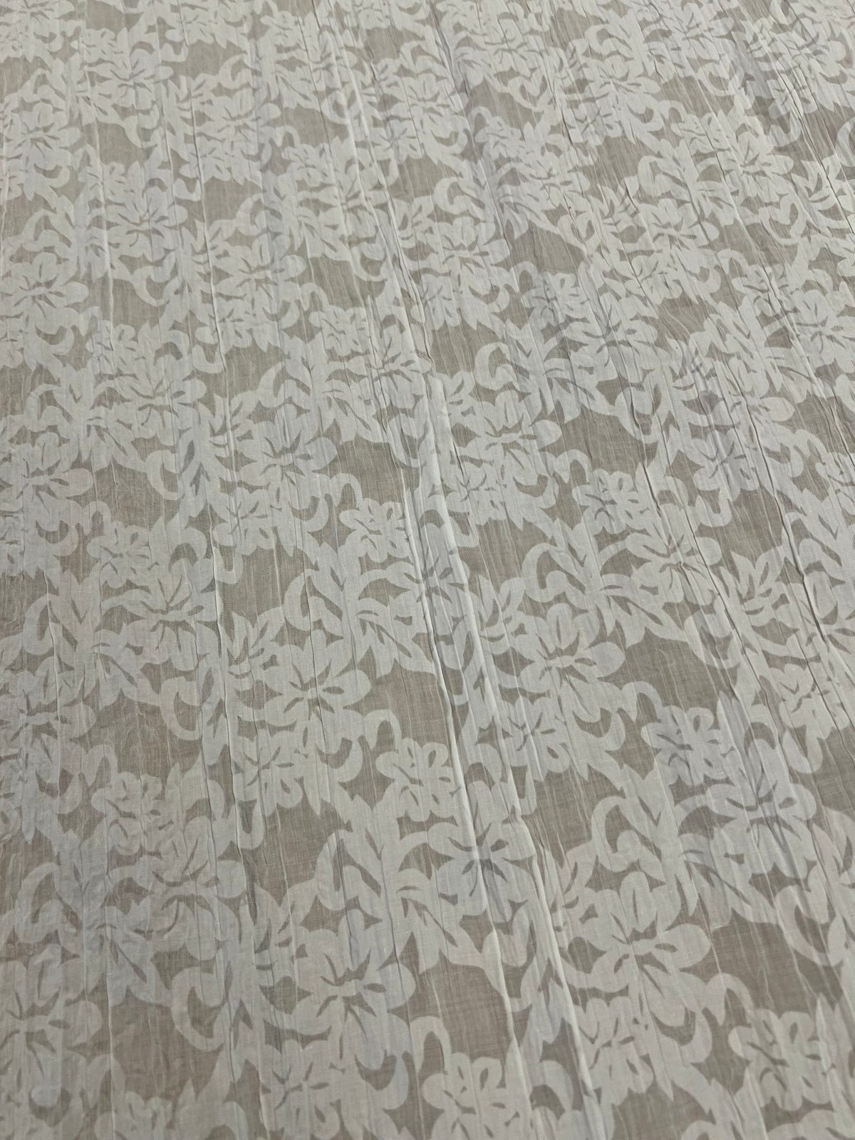 Ivory Floral Crinkled Lightweight Non Stretch Woven Fabric