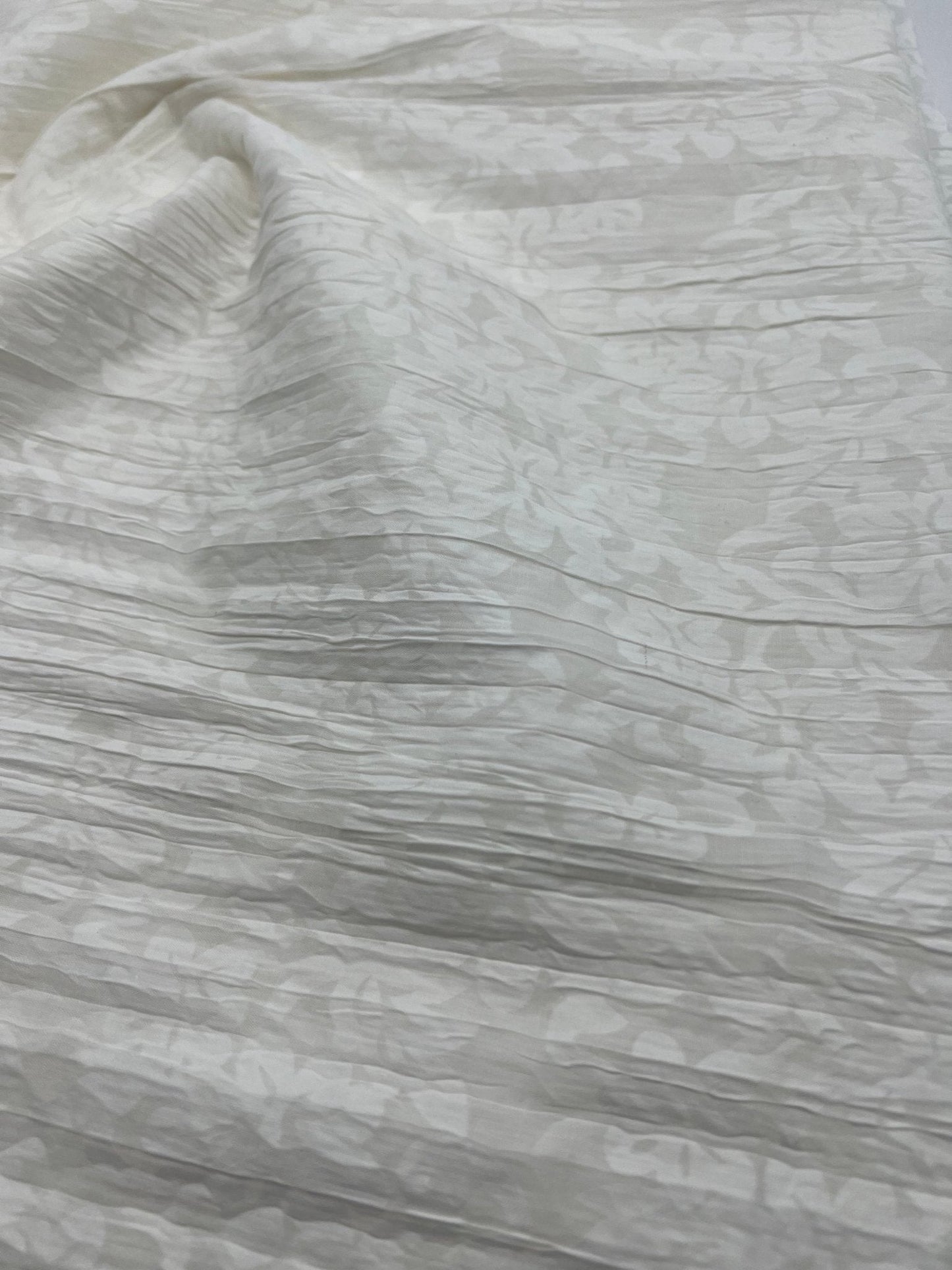 Ivory Floral Crinkled Lightweight Non Stretch Woven Fabric