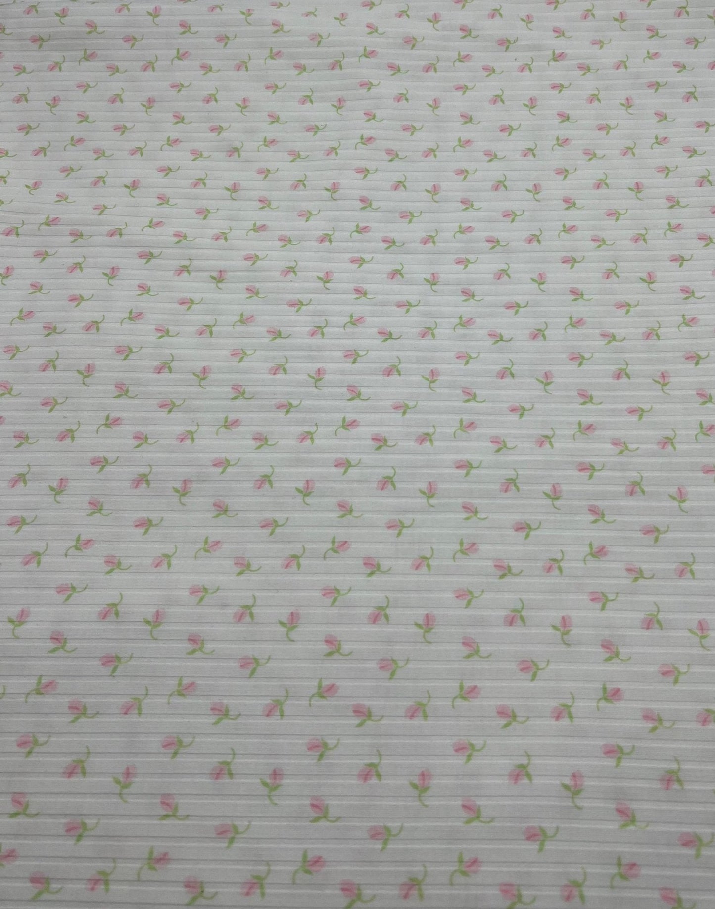 Ivory Green Pink Floral Ditsy Print 8x4 Wide Rib Stretch Fabric