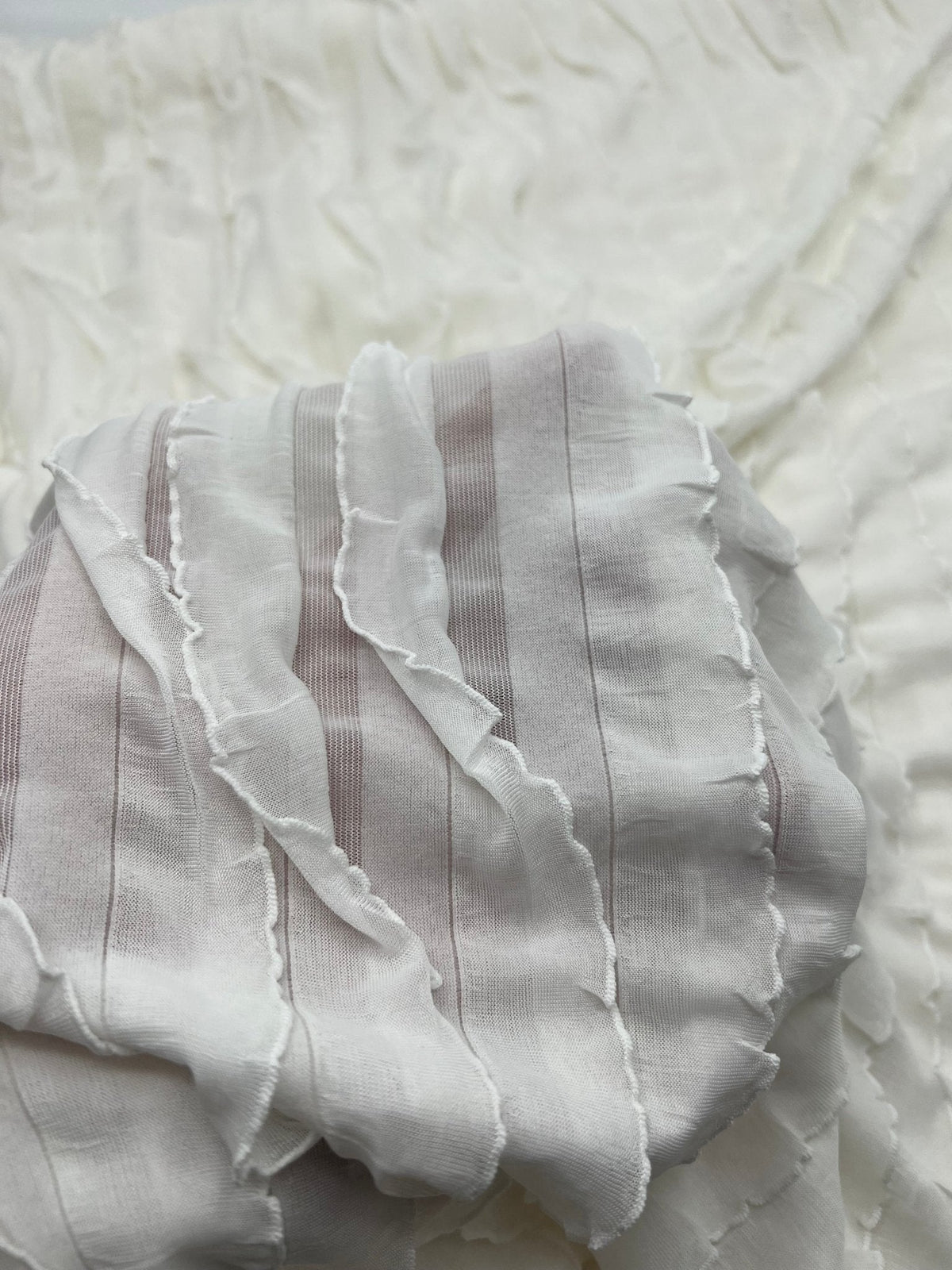 Ivory New Ruffle Textured 4 Way Stretch Fabric