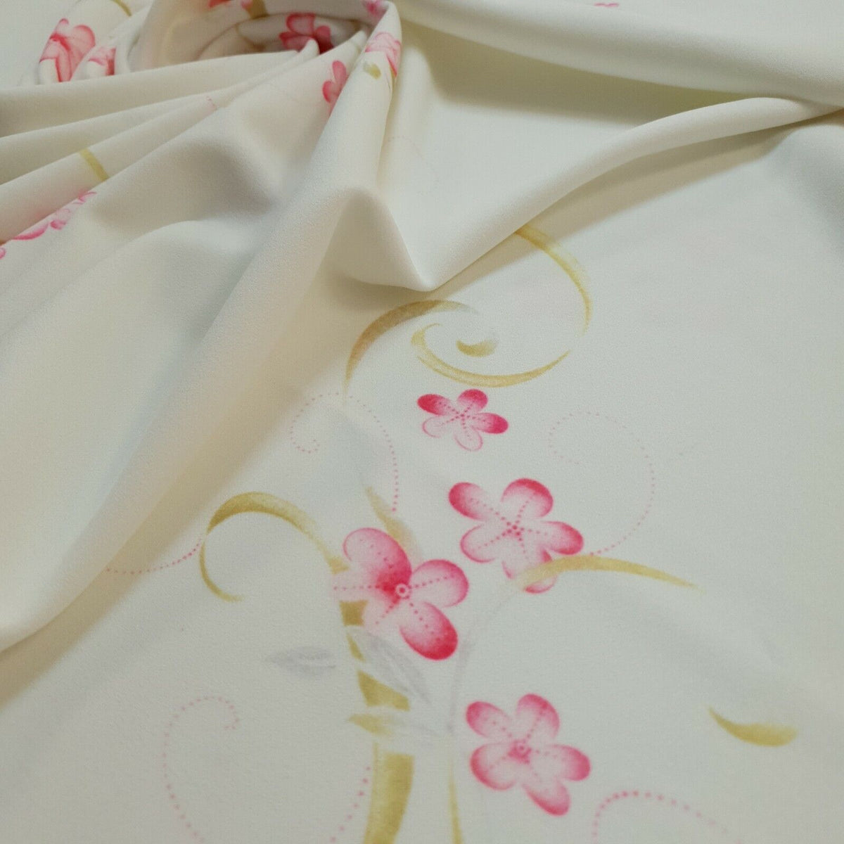 Ivory Pink Swirl Printed Scuba Crepe Jersey Fabric 4 Way Stretch