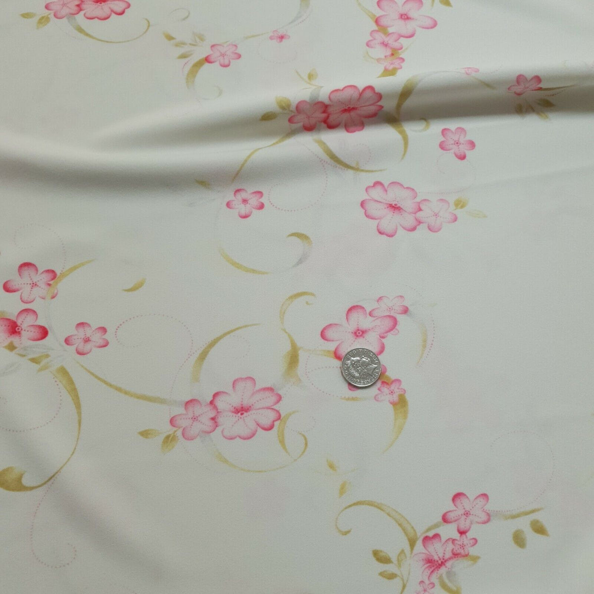 Ivory Pink Swirl Printed Scuba Crepe Jersey Fabric 4 Way Stretch