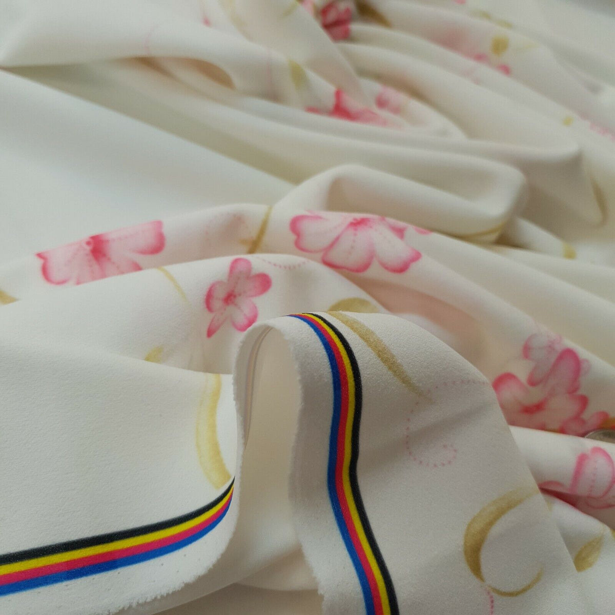 Ivory Pink Swirl Printed Scuba Crepe Jersey Fabric 4 Way Stretch