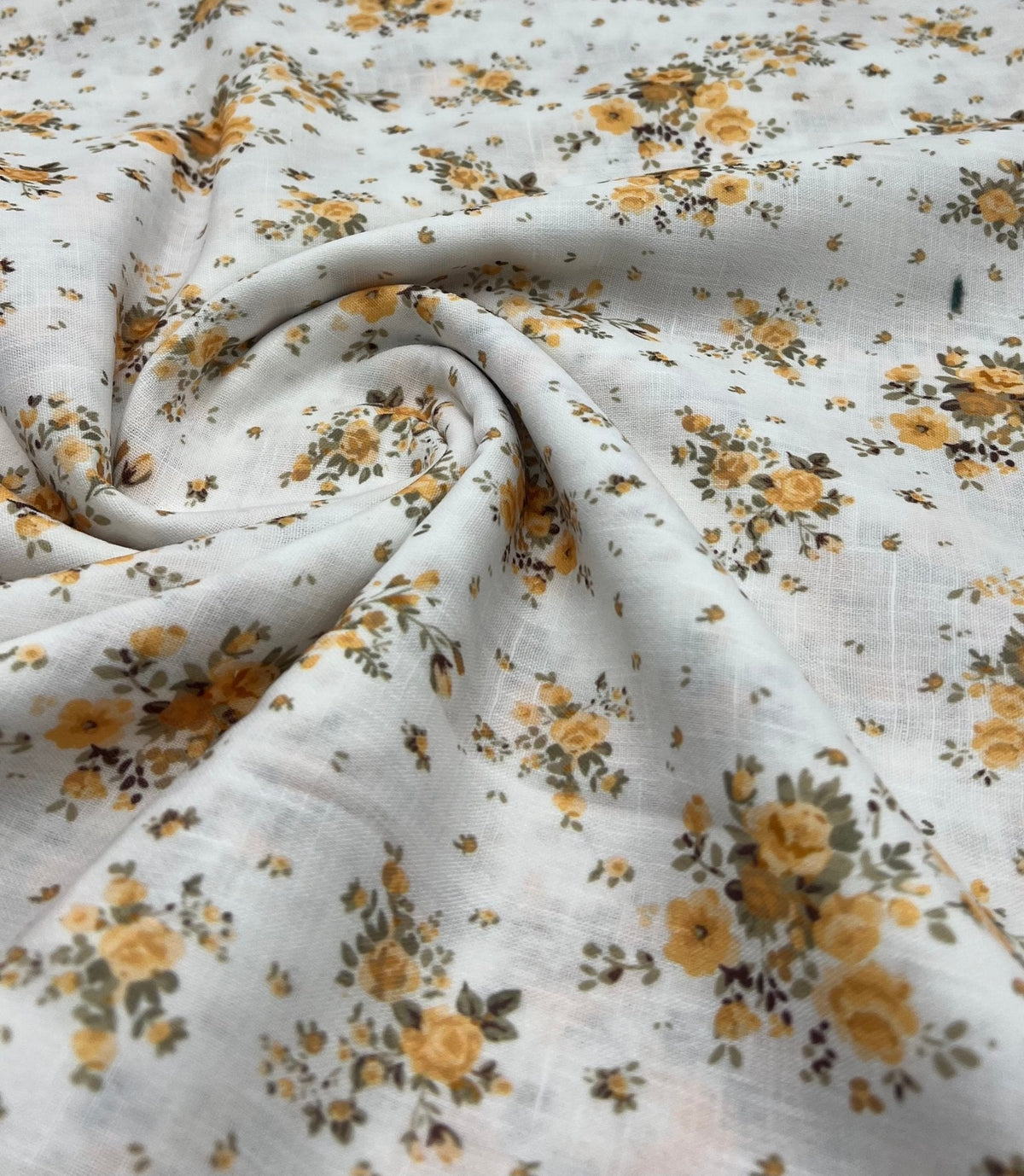Ivory Yellow Floral Polyester Linen Non Stretch Fabric