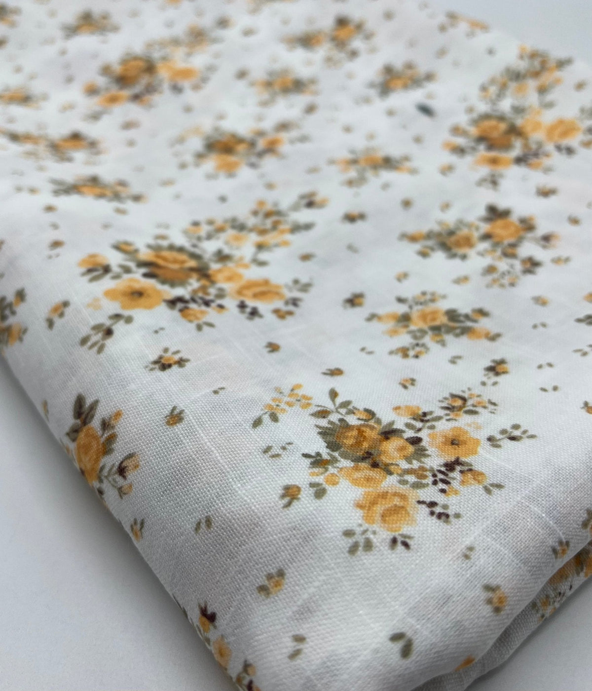 Ivory Yellow Floral Polyester Linen Non Stretch Fabric