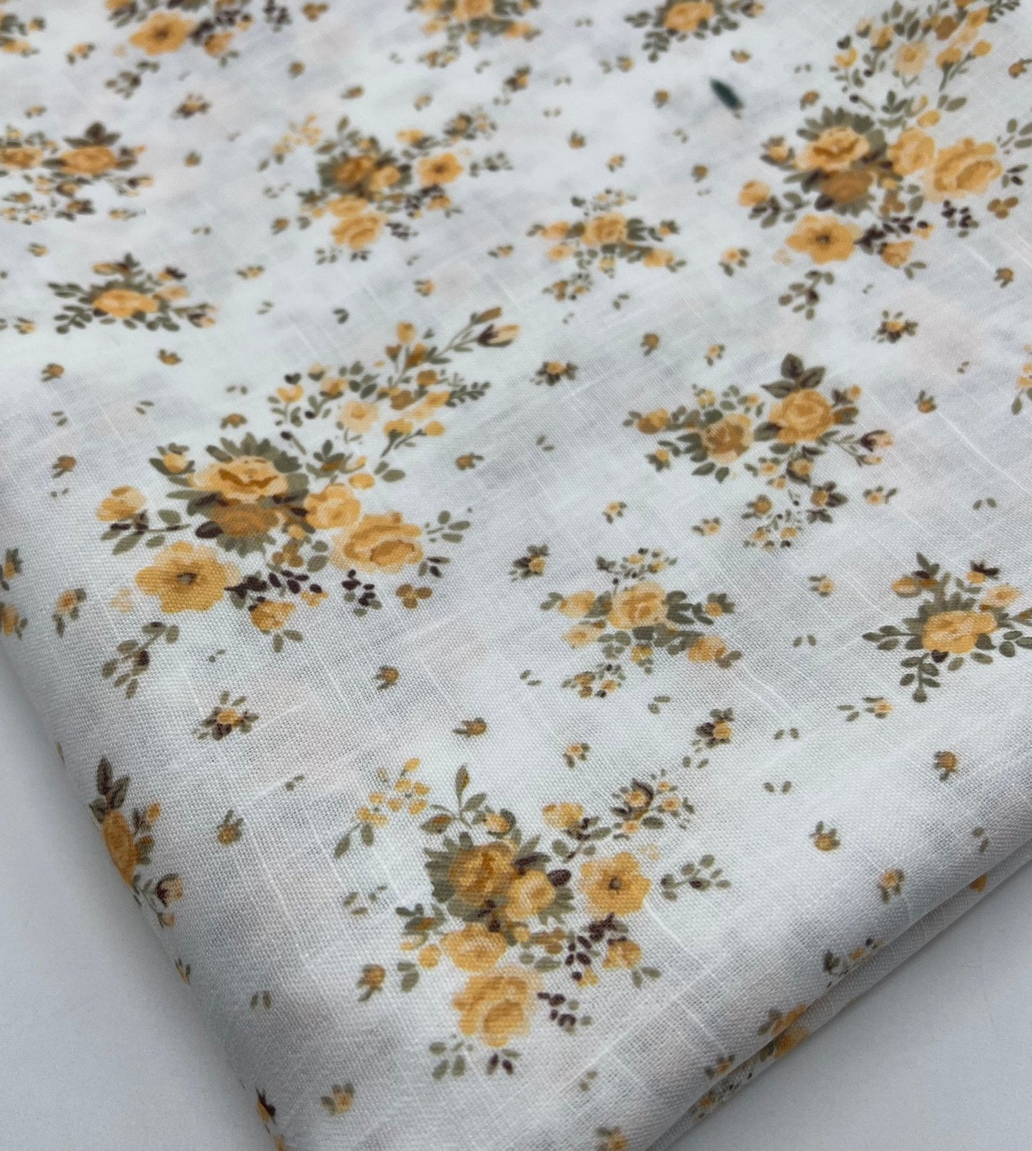 Ivory Yellow Floral Polyester Linen Non Stretch Fabric
