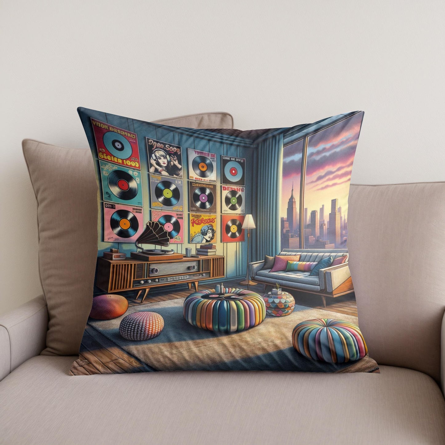 Retro Pop Vinyl Cotton Cushion