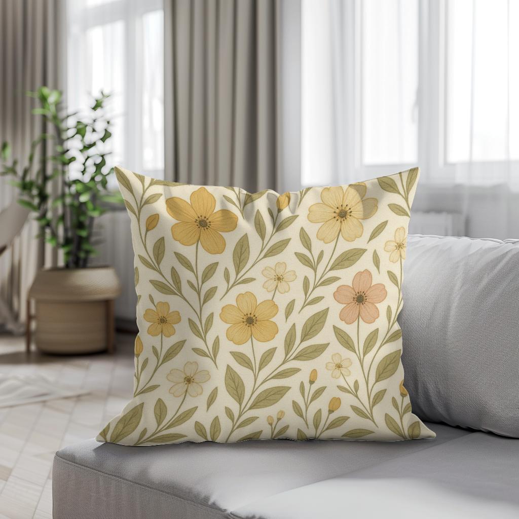 Golden Petals Cotton Cushion
