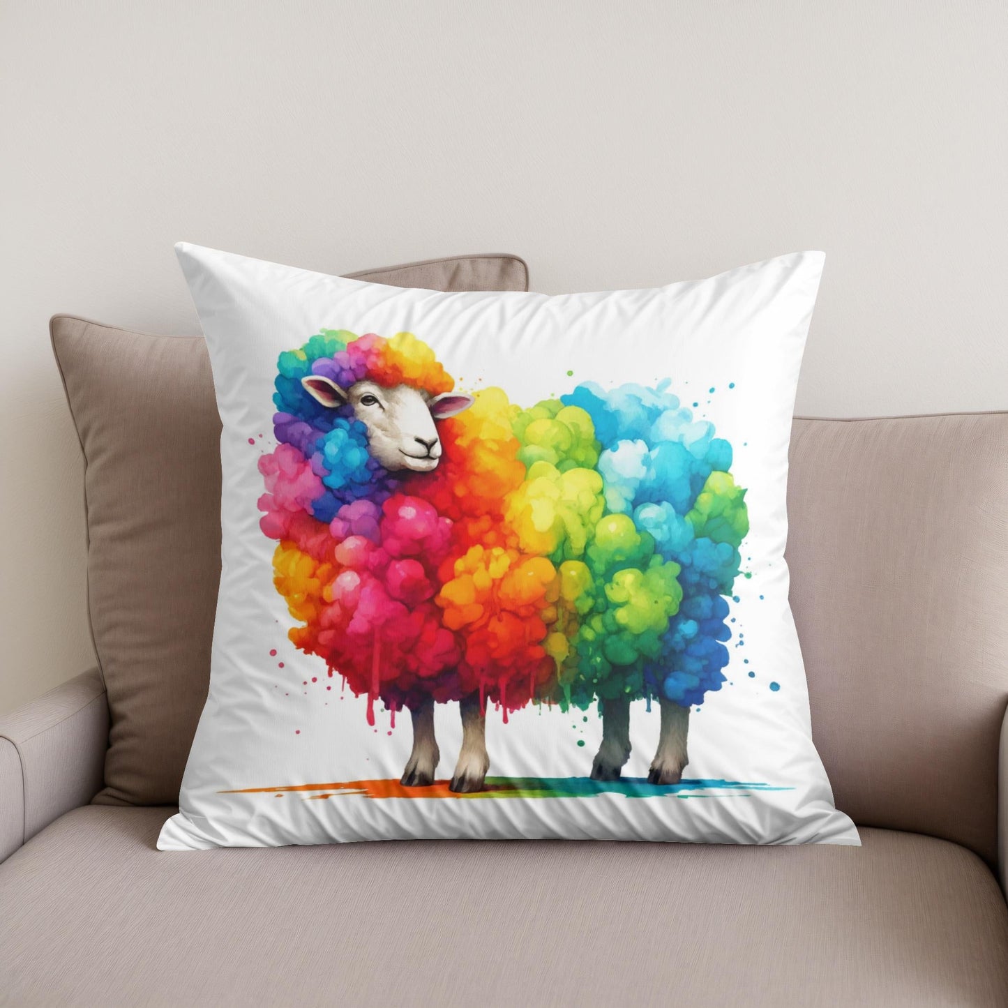 Rainbow Wool Sheep Cotton Cushion