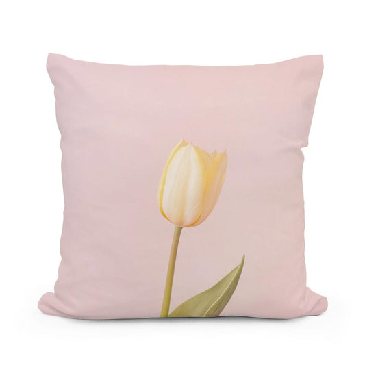 Pastel Yellow Tulip Cotton Cushion