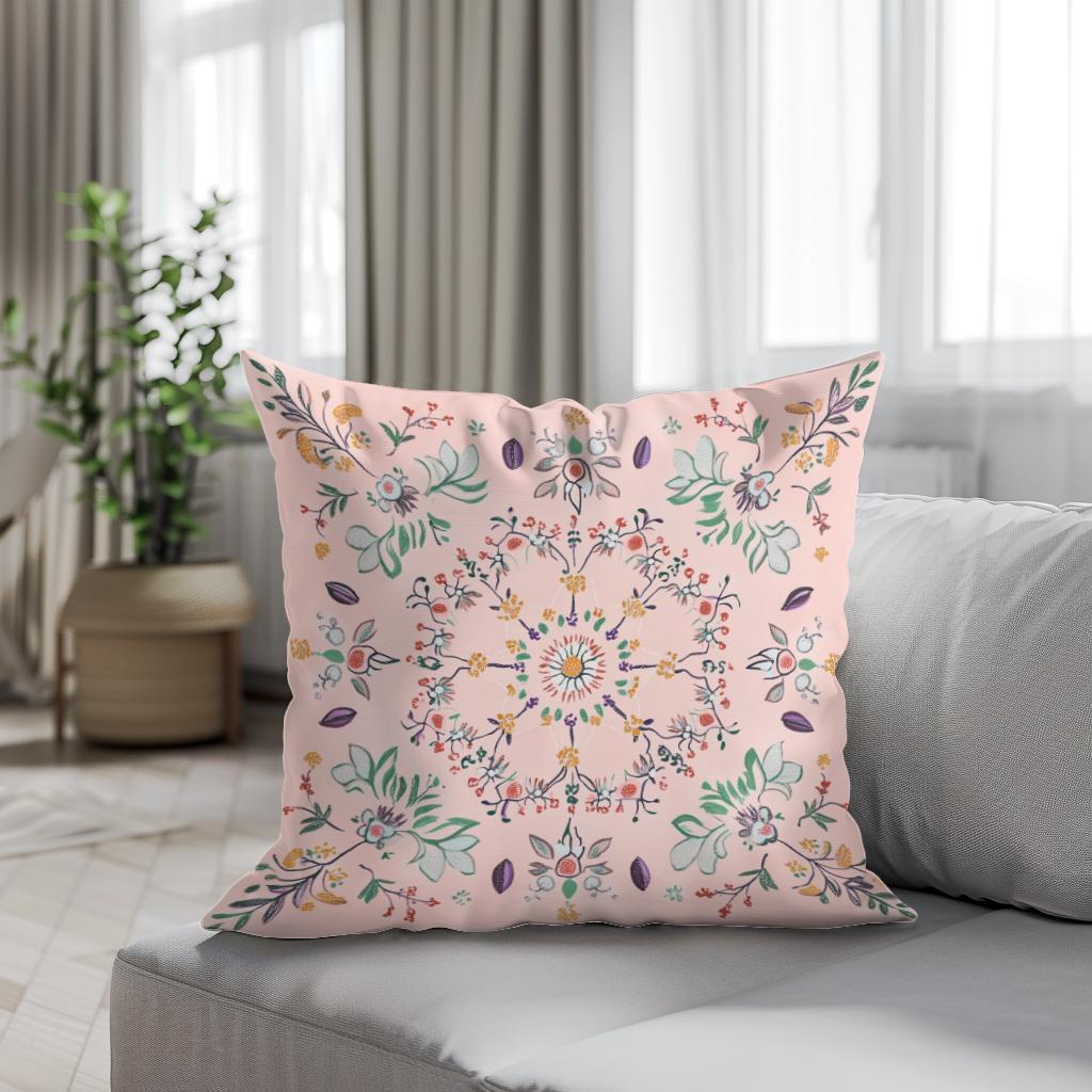 Pastel Folk Blossom Cotton Cushion