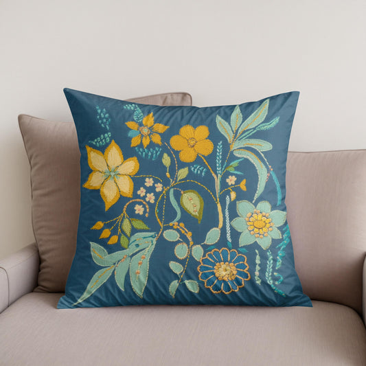 Blue Blossom Cotton Cushion