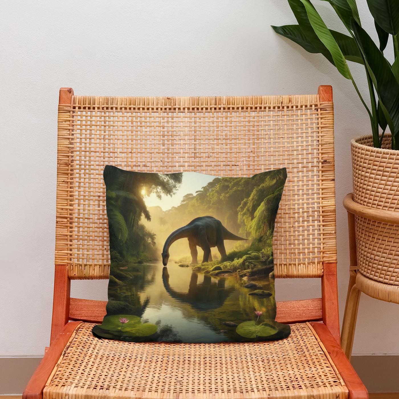 Golden Hour Brachiosaurus Cotton Cushion