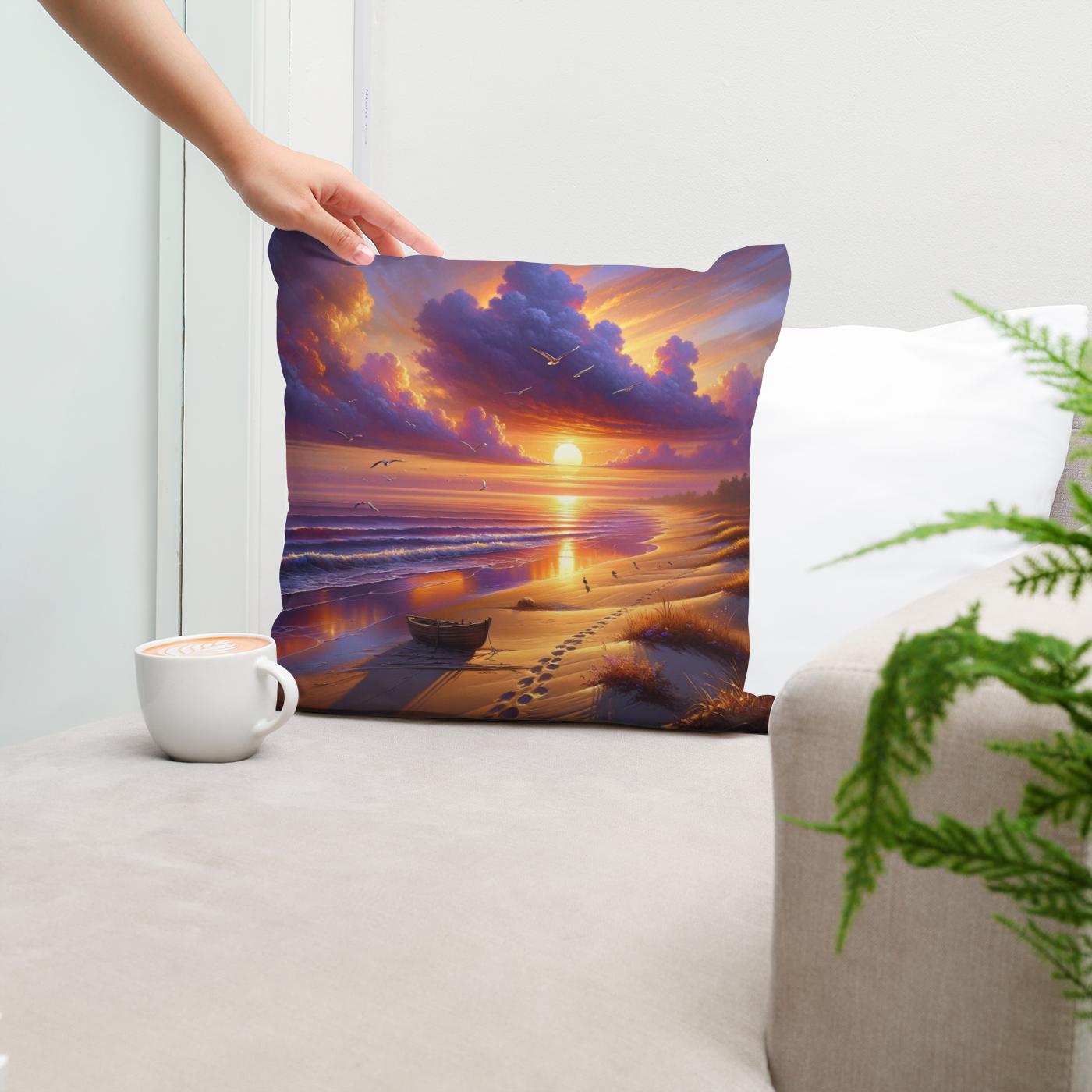 Sunset Serenity Shore Cotton Cushion