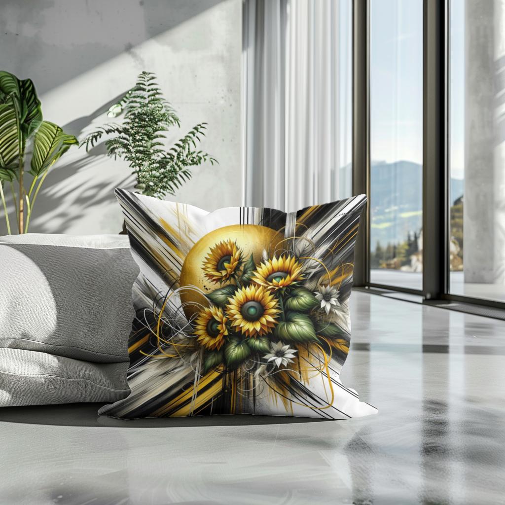 Golden Sunflower Abstract Cotton Cushion