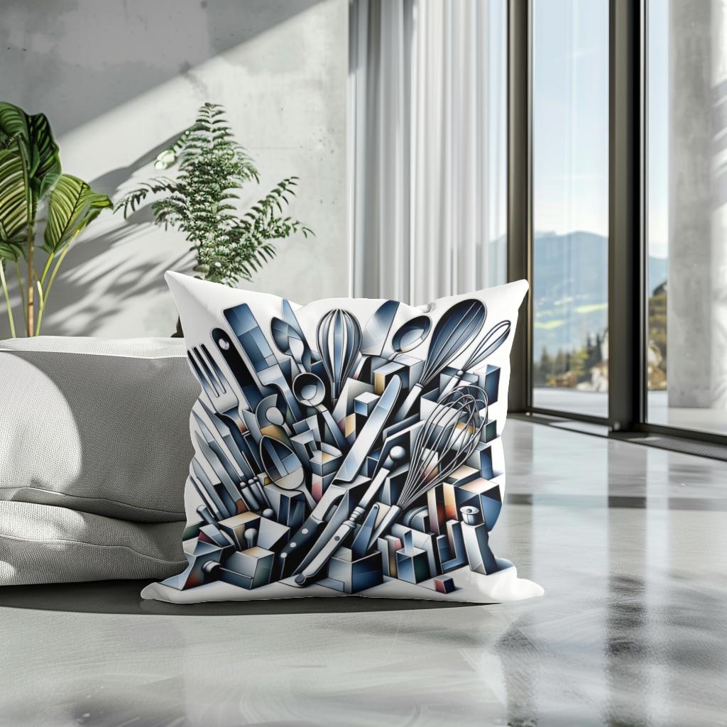 Cubist Kitchen Symphony Cotton Cushion