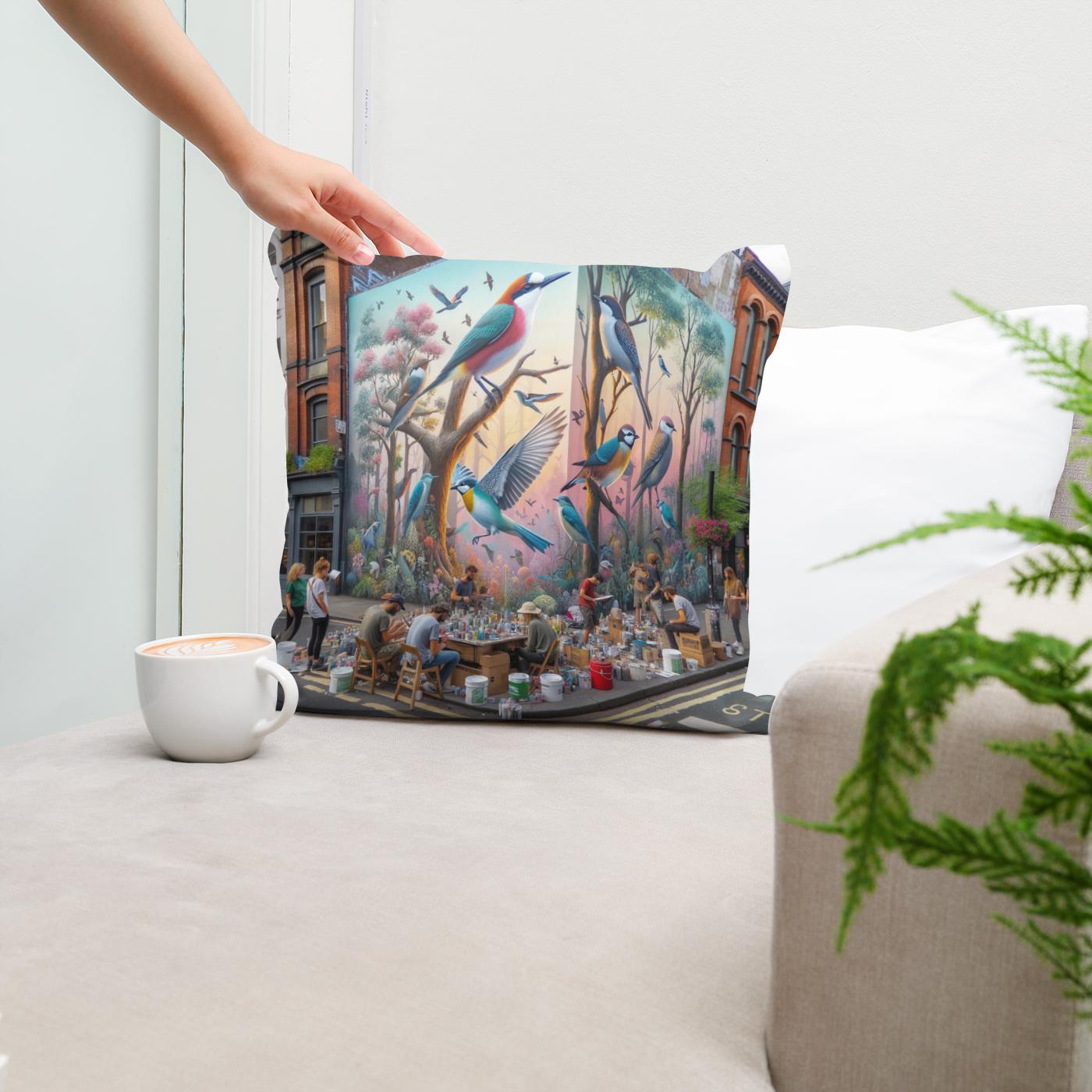 Urban Nature Mural Cotton Cushion
