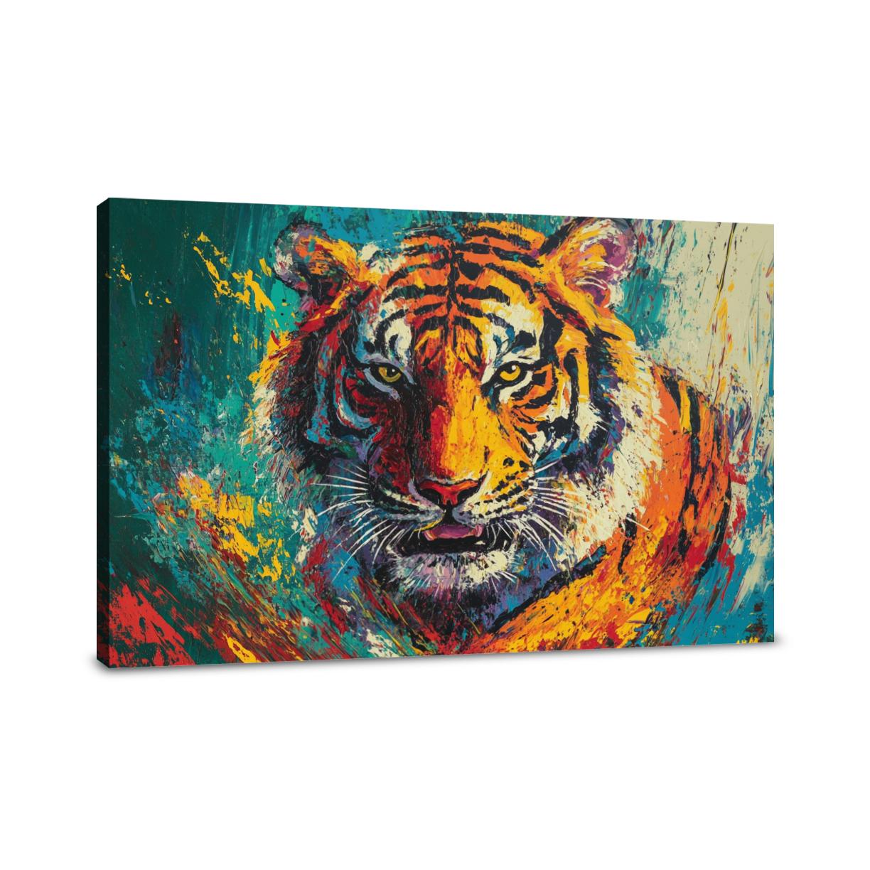 Fierce Tiger on Green Canvas