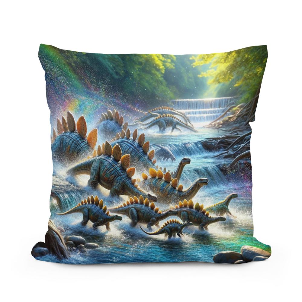 River Crossing Stegosaurus Cotton Cushion
