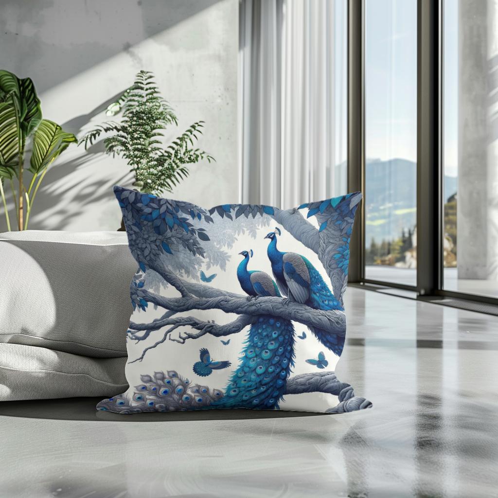 Blue Majesty Peacock Display Cotton Cushion