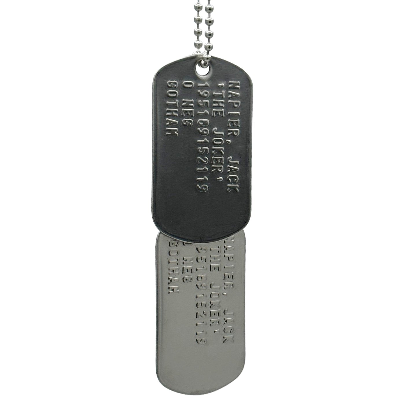 Jack Napier 'JOKER' Dog Tags - Costume Cosplay Prop Replica Military - Stainless Steel Chains Included