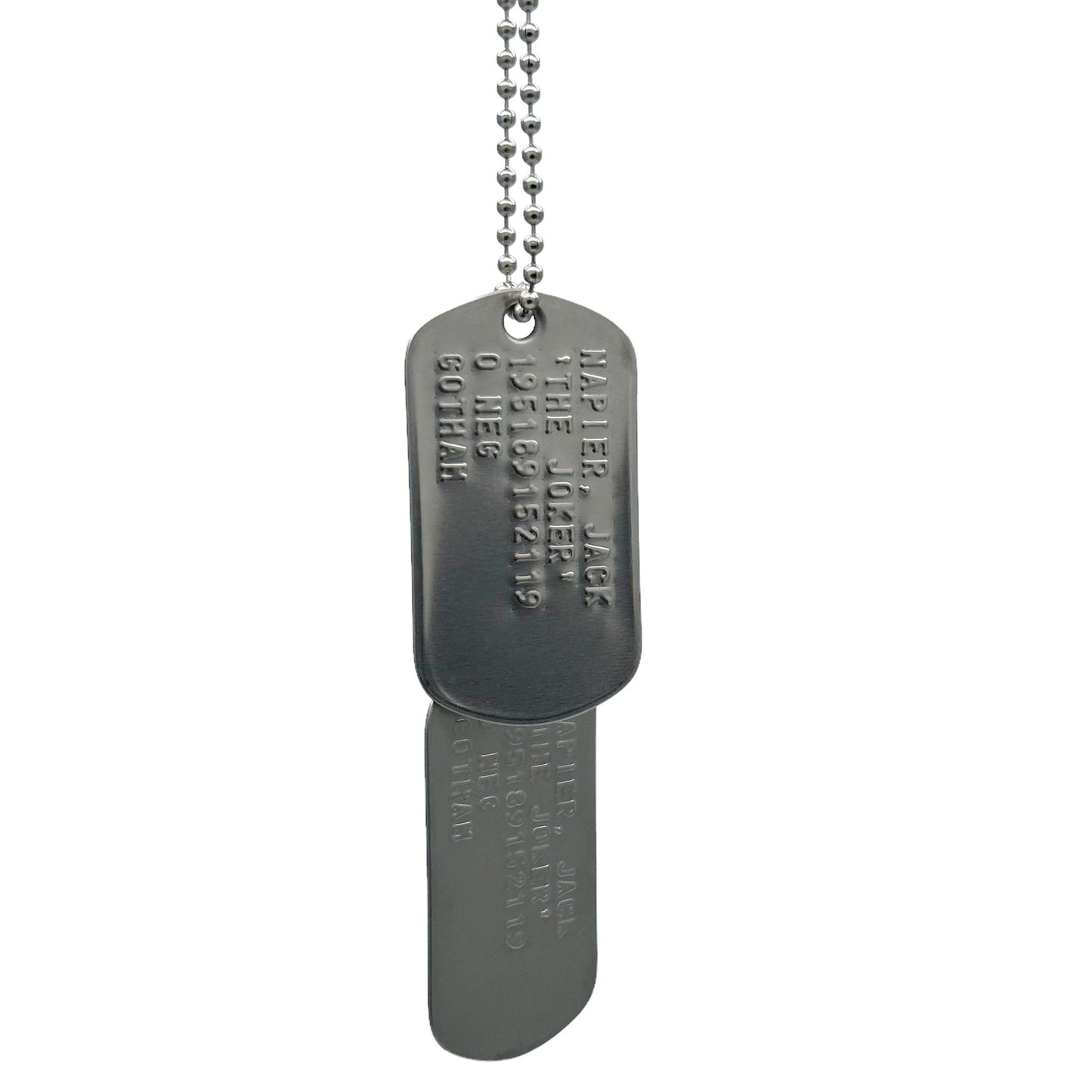 Jack Napier 'JOKER' Dog Tags - Costume Cosplay Prop Replica Military - Stainless Steel Chains Included