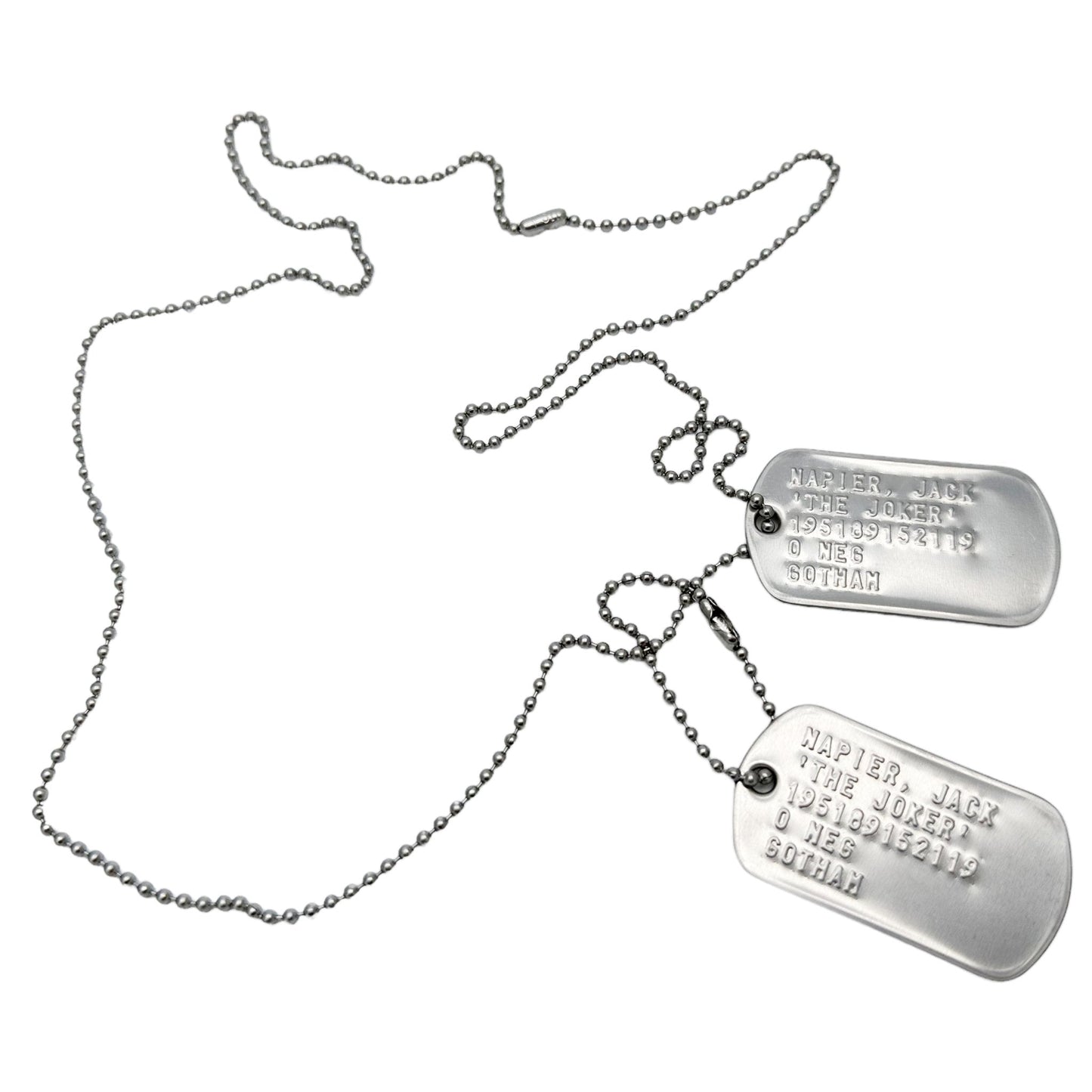 Jack Napier 'JOKER' Dog Tags - Costume Cosplay Prop Replica Military - Stainless Steel Chains Included