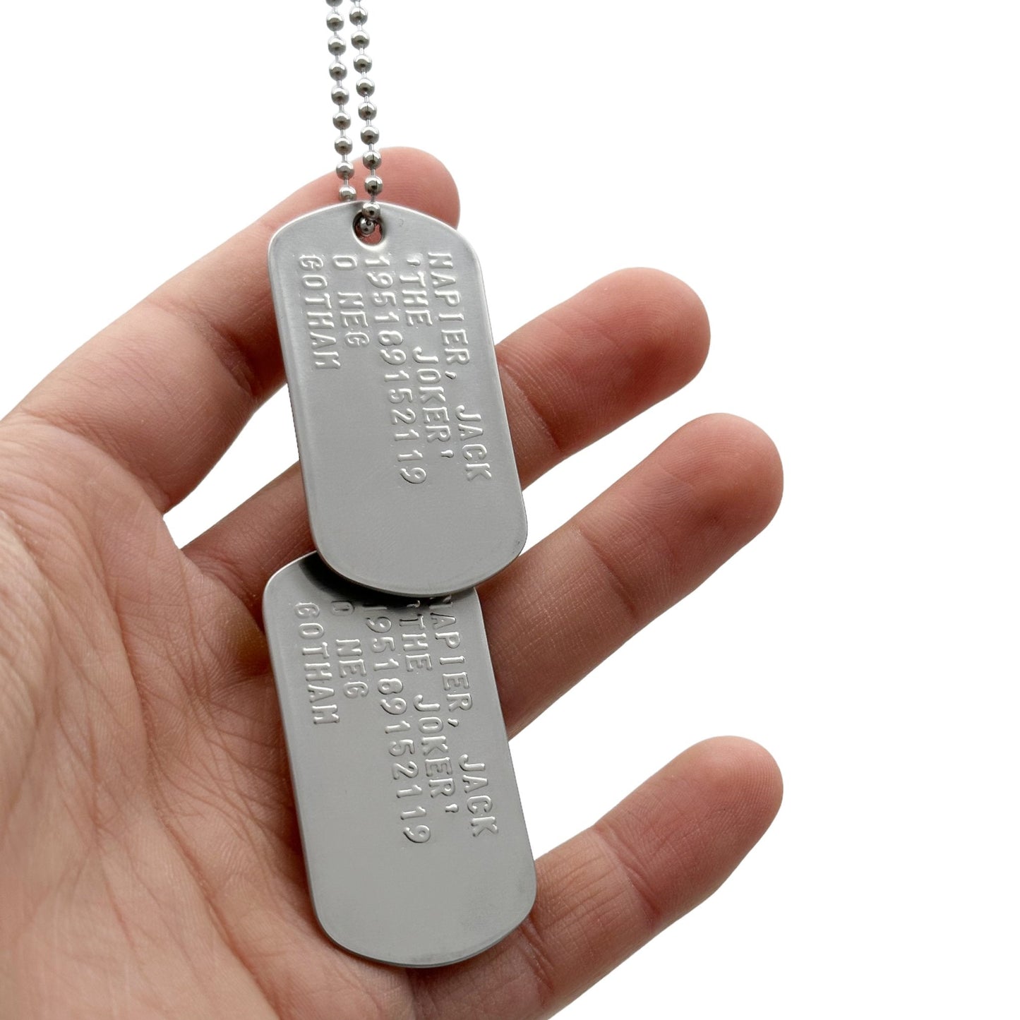 Jack Napier 'JOKER' Dog Tags - Costume Cosplay Prop Replica Military - Stainless Steel Chains Included