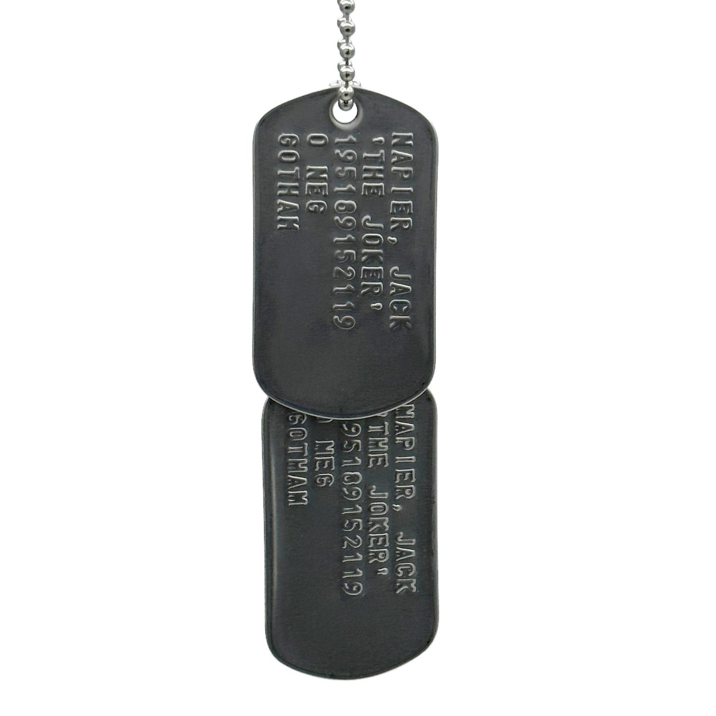 Jack Napier 'JOKER' Dog Tags - Costume Cosplay Prop Replica Military - Stainless Steel Chains Included