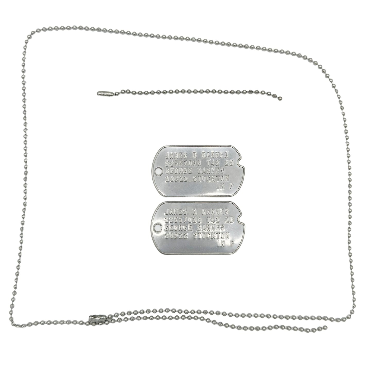 James 'Bucky' Barnes WWII Style Military Dog Tags Prop Replica - Notched pre 1965 WW2 - Stainless Steel - Chain Included