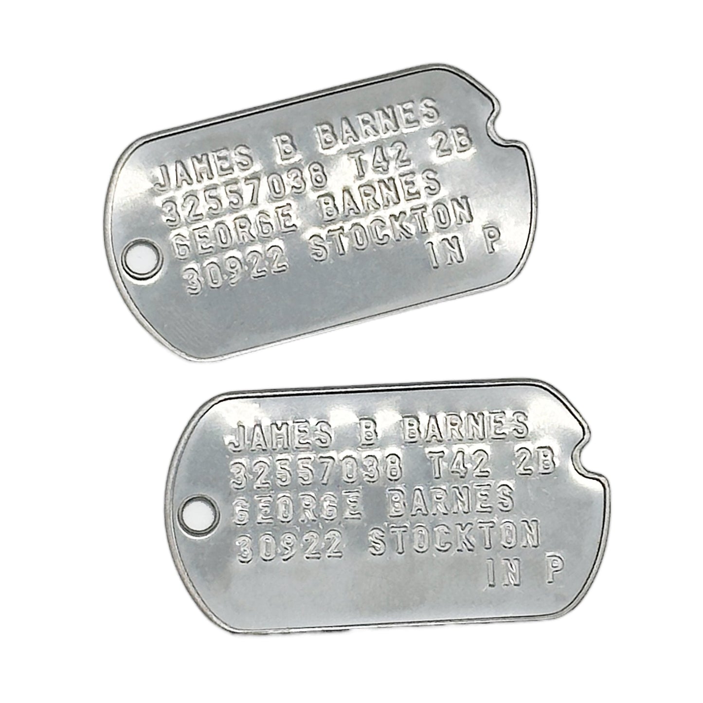 James 'Bucky' Barnes WWII Style Military Dog Tags Prop Replica - Notched pre 1965 WW2 - Stainless Steel - Chain Included