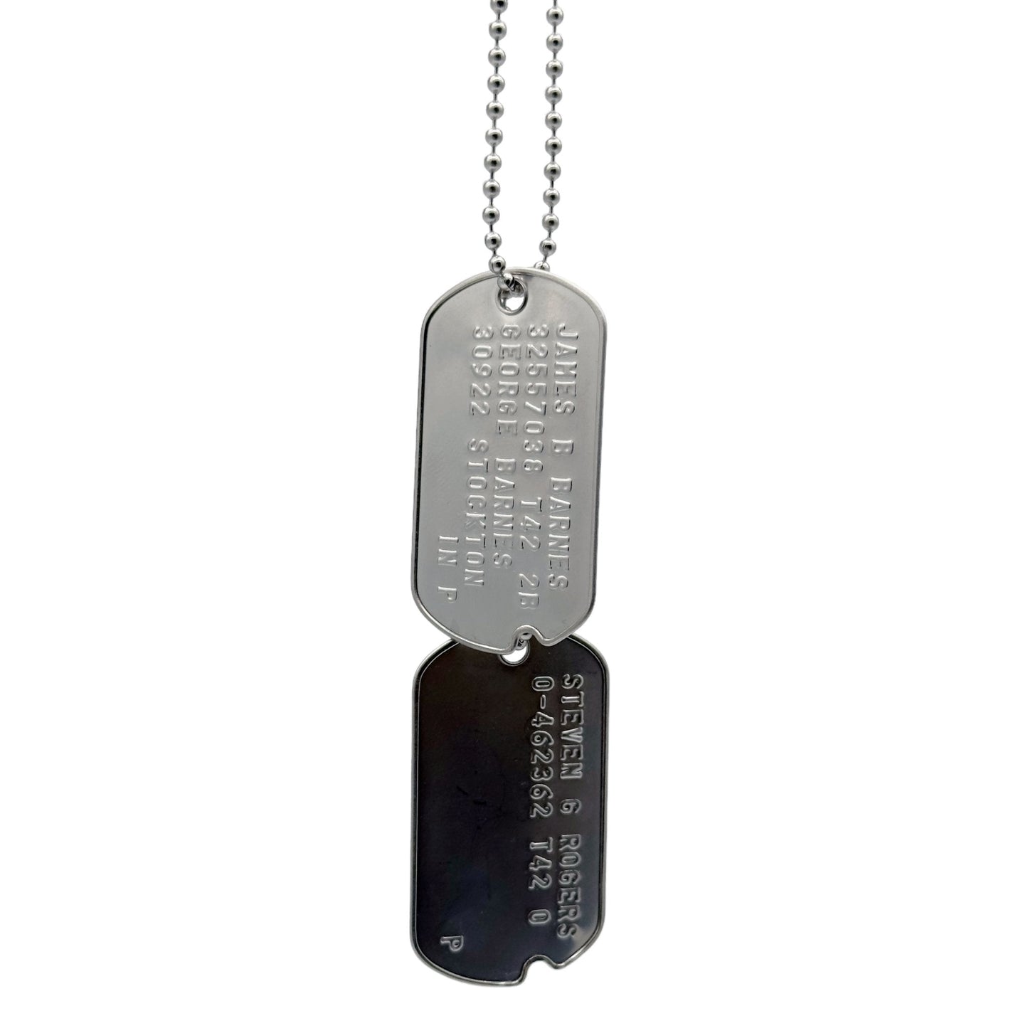 James Bucky Barnes x Steven Rogers 'Captain America' WWII Style Military Dog Tags Prop Replica - Notched pre 1965 WW2 - Stainless Steel - Chain Included