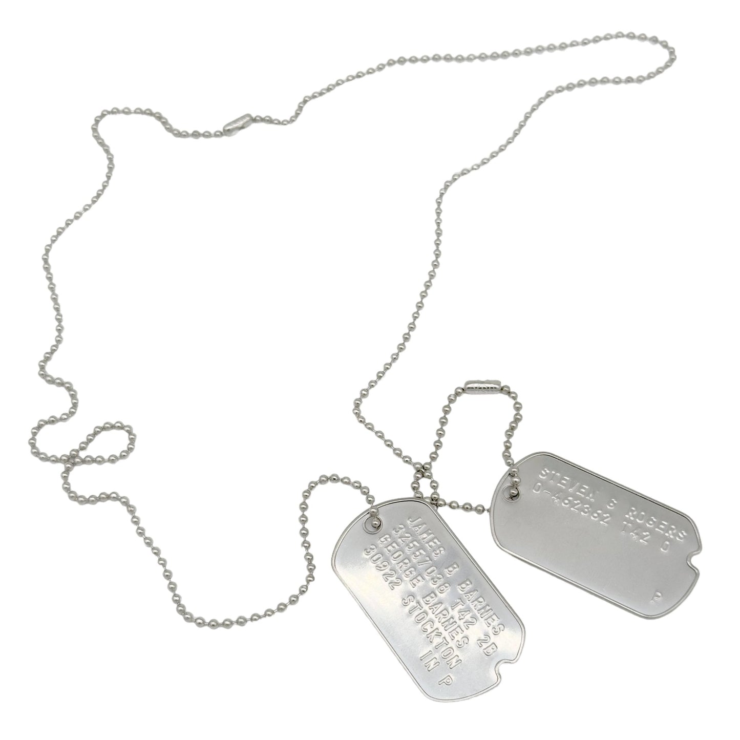 James Bucky Barnes x Steven Rogers 'Captain America' WWII Style Military Dog Tags Prop Replica - Notched pre 1965 WW2 - Stainless Steel - Chain Included