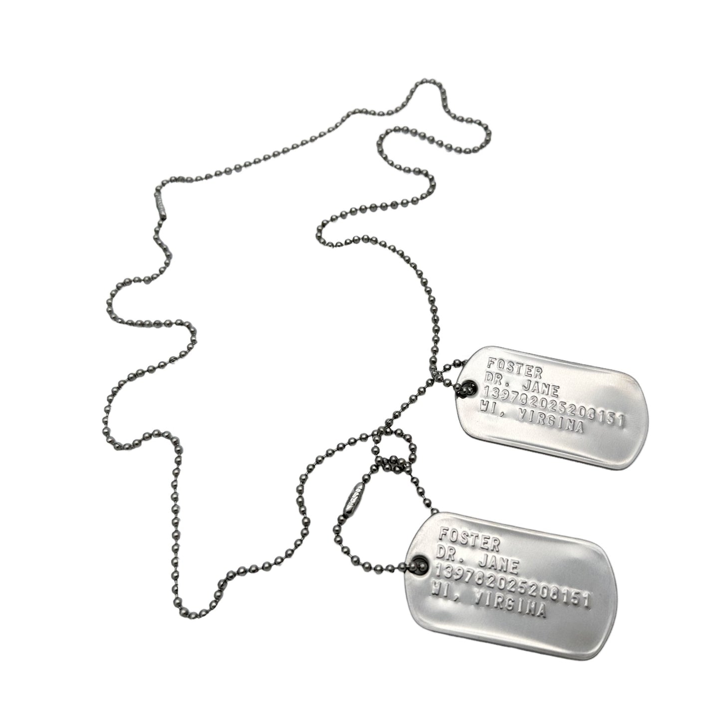 'JANE FOSTER' Dog Tags - Costume Cosplay Prop Replica Military - Stainless Steel Chains Included