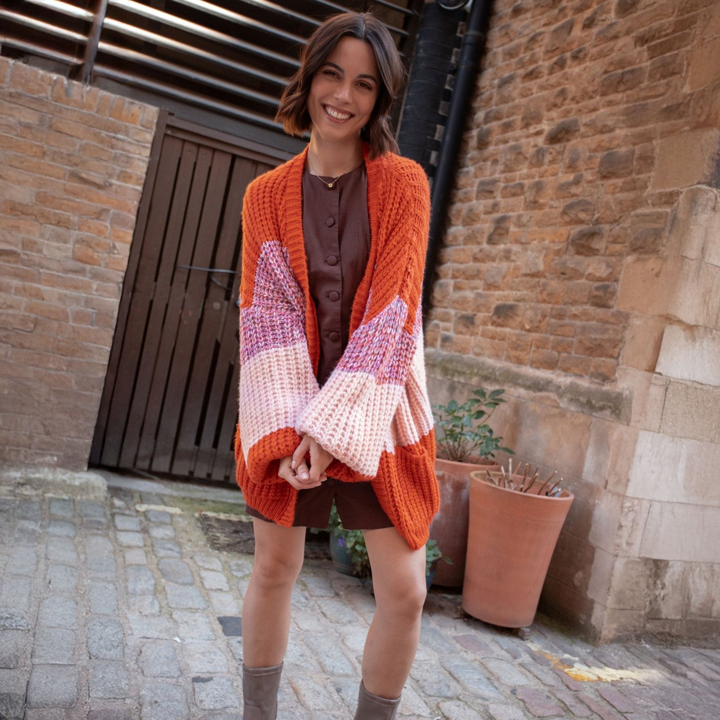 Janie Oversized Chunky Stripe Cardigan - Orange