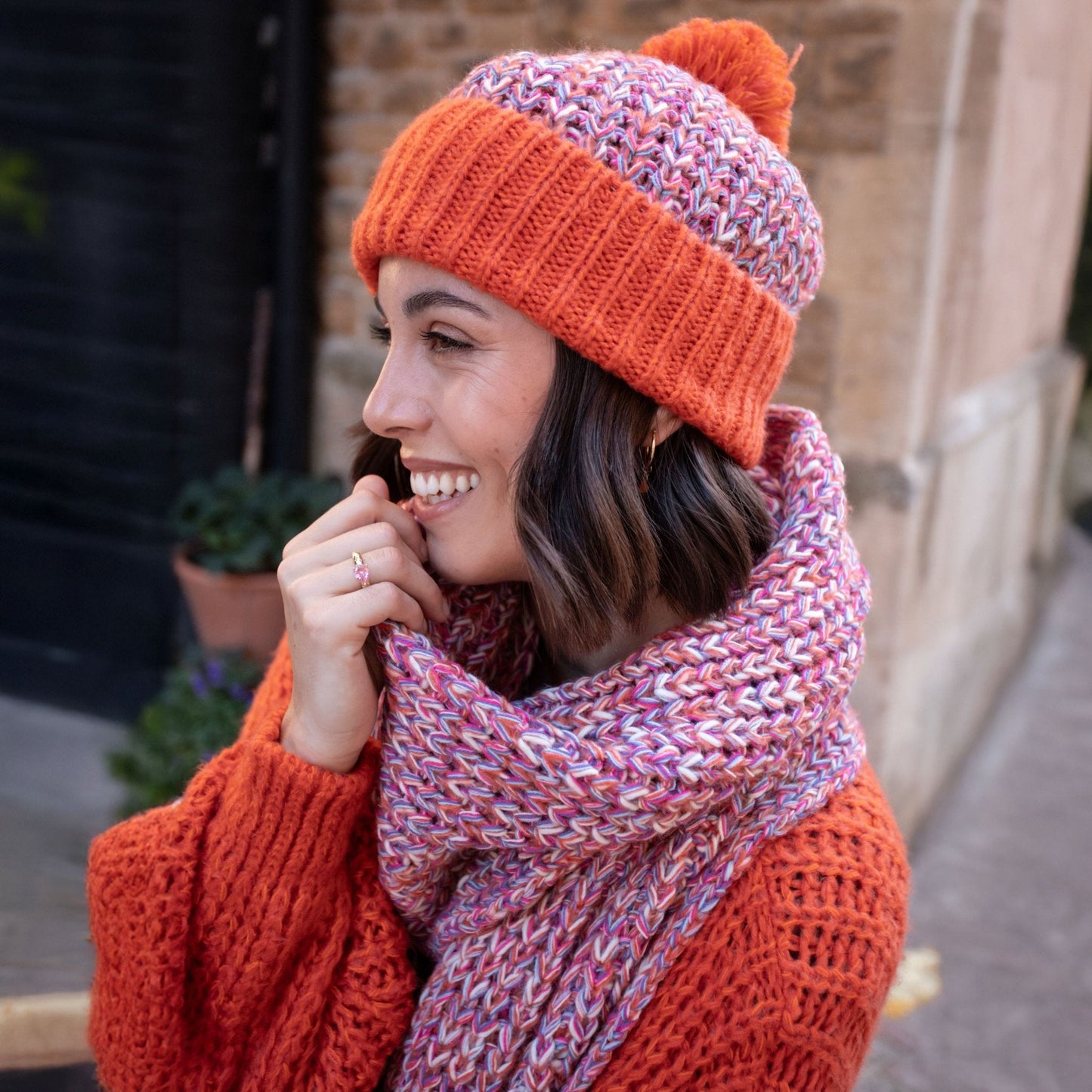 Janie Oversized Chunky Stripe Cardigan - Orange