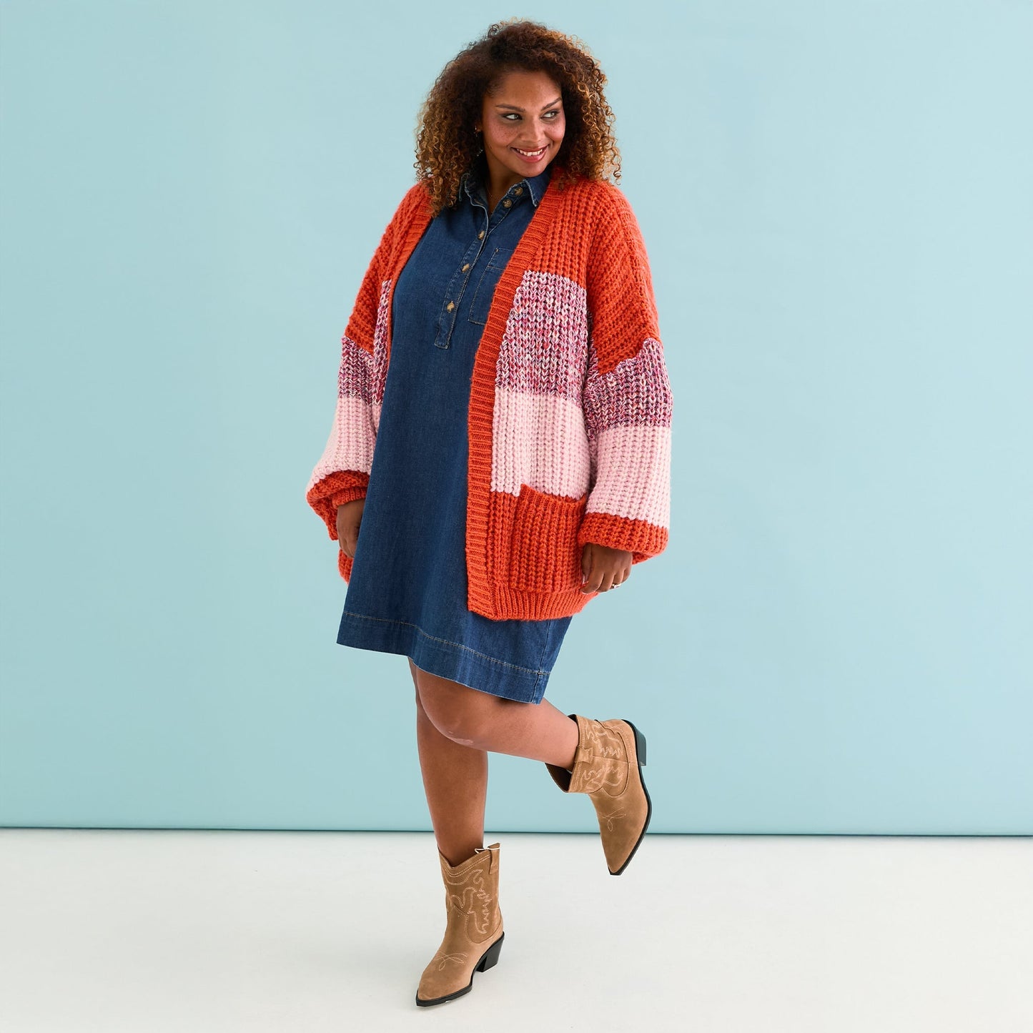 Janie Oversized Chunky Stripe Cardigan - Orange