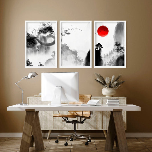Japanese dragons art | set of 3 wall art for Home office decor