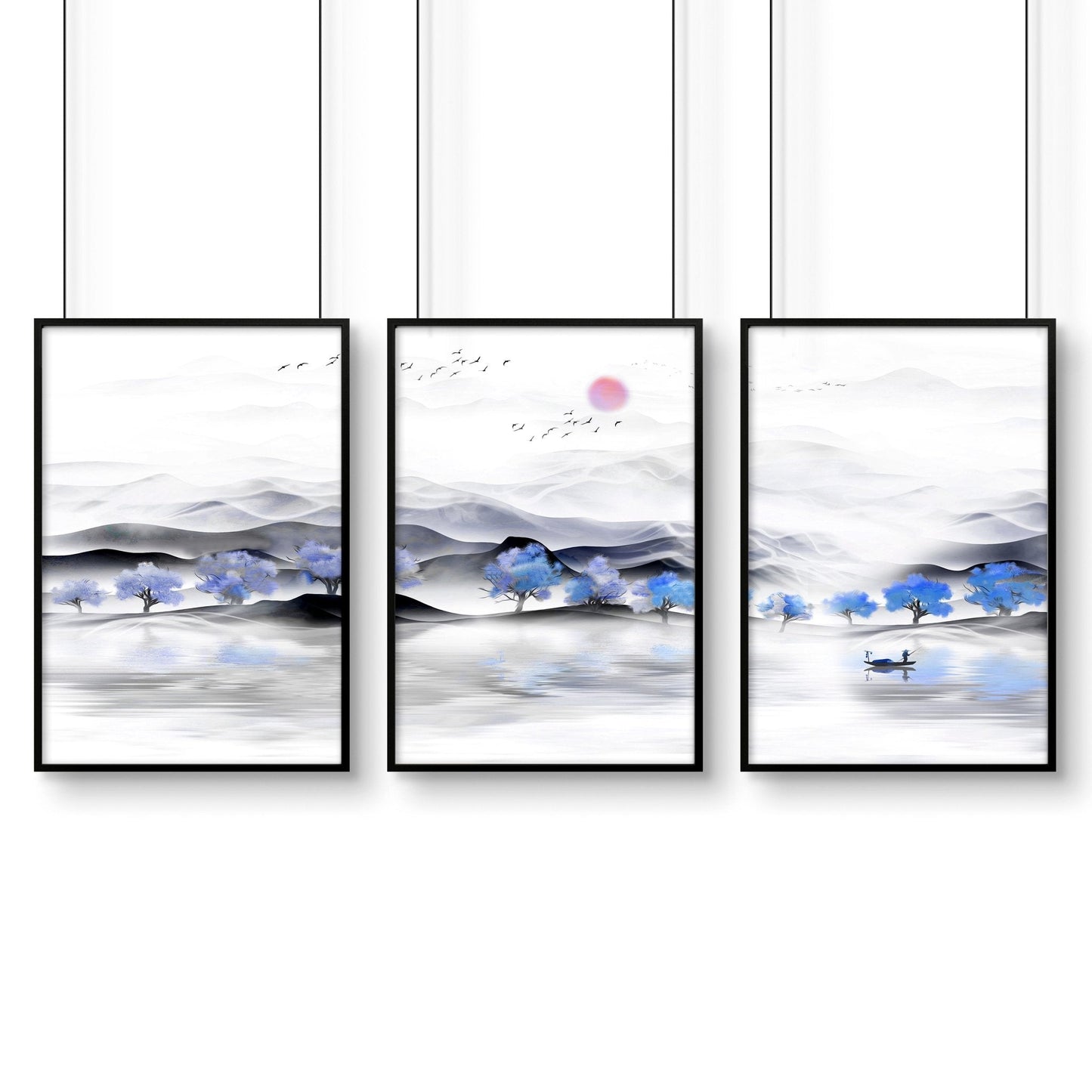 Japandi design | set of 3 unique wall art for living room