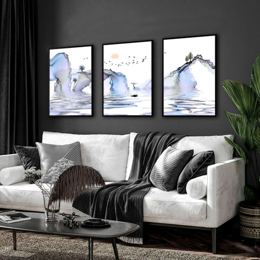 Japanese wall mural | set of 3 framed wall art