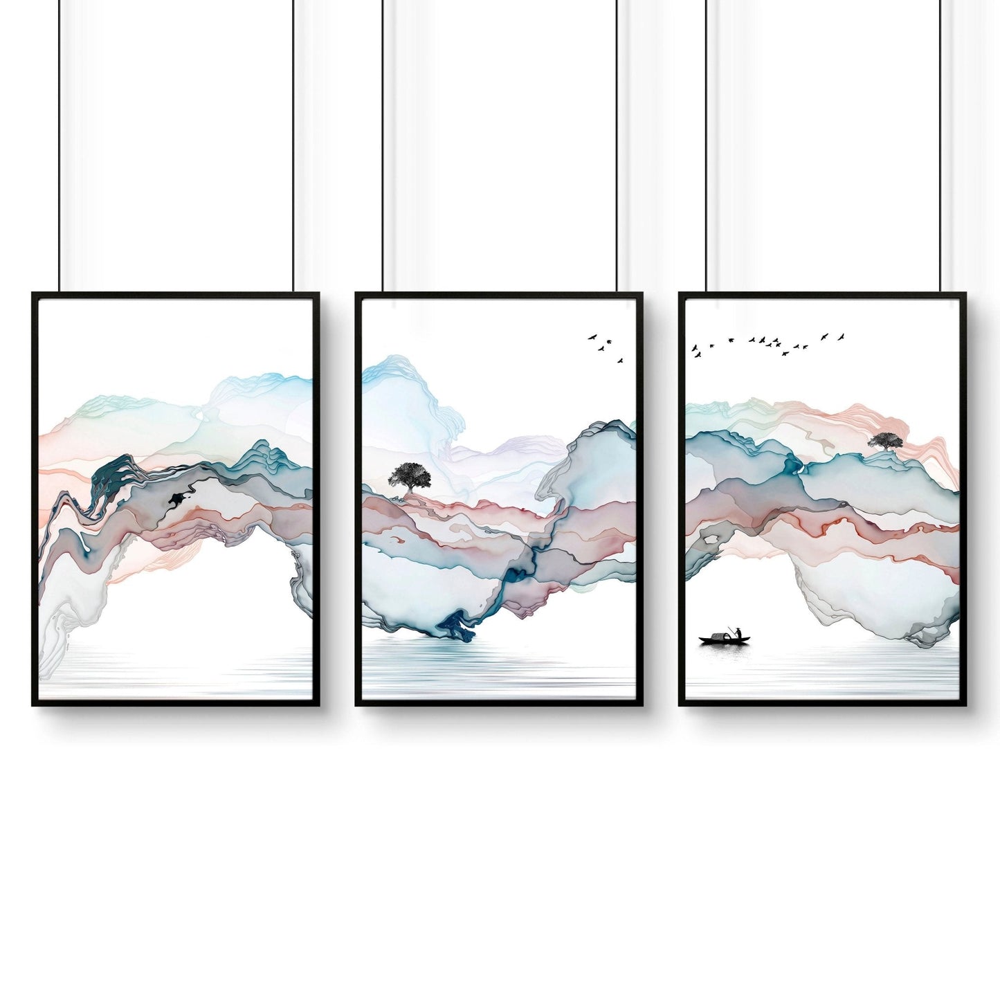 Landscape painting Japan | set of 3 wall art prints for living room