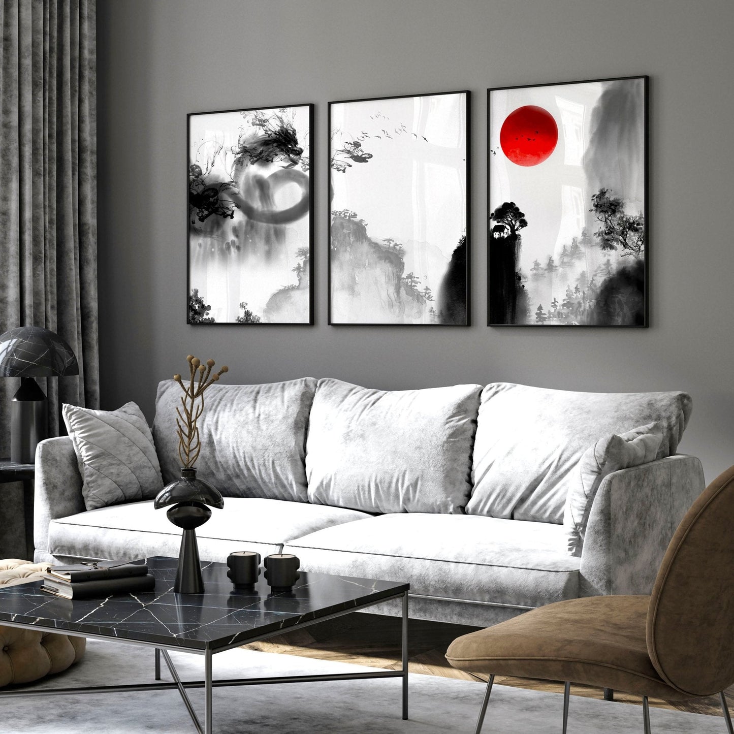 Japanese dragons art | set of 3 wall art prints