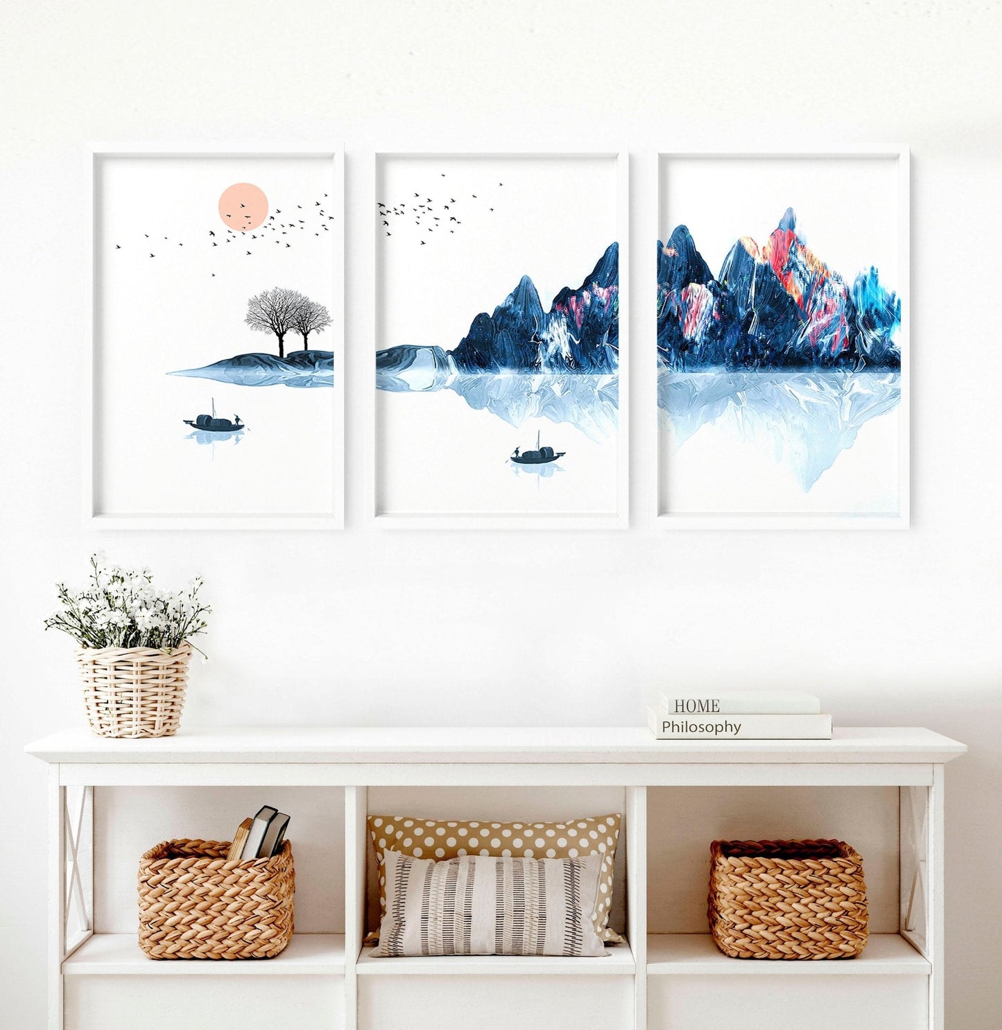 Framed wall art for living room | set of 3 Japanese wall art prints
