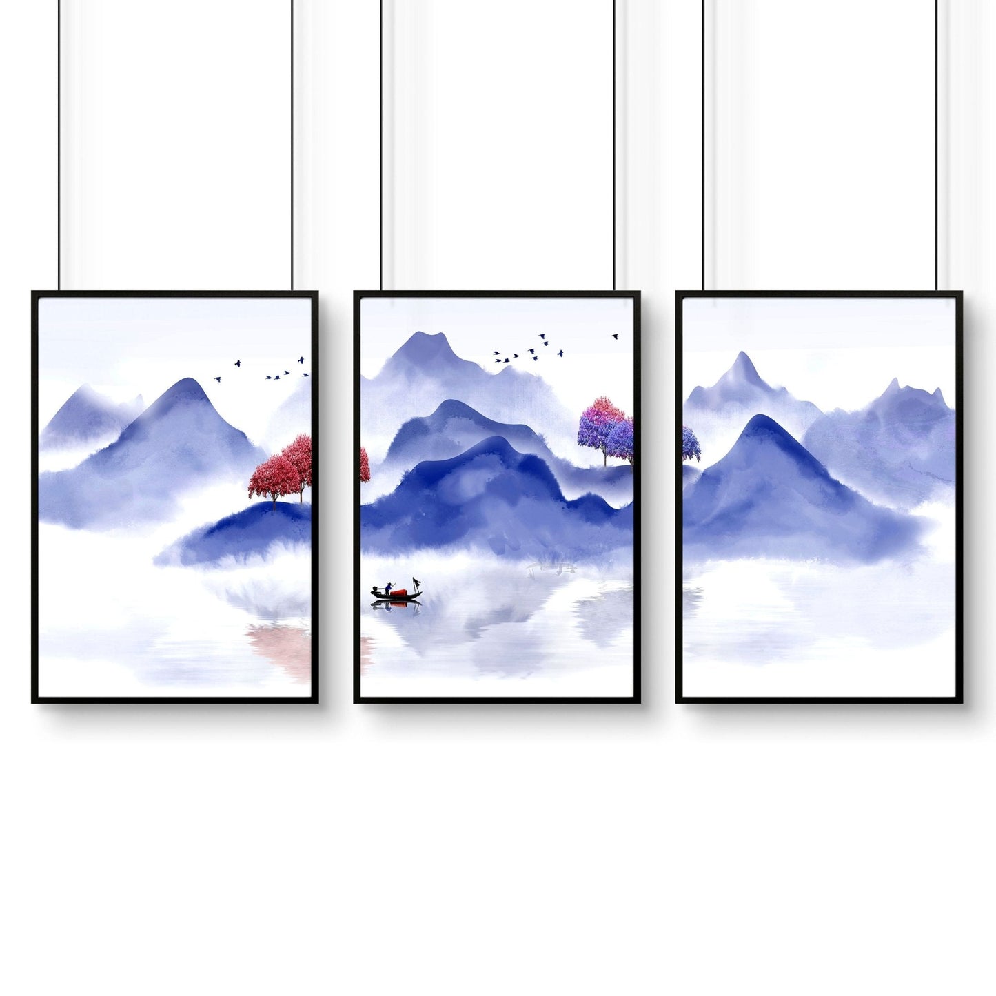 Wall pictures for living room | set of 3 Japanese wall art