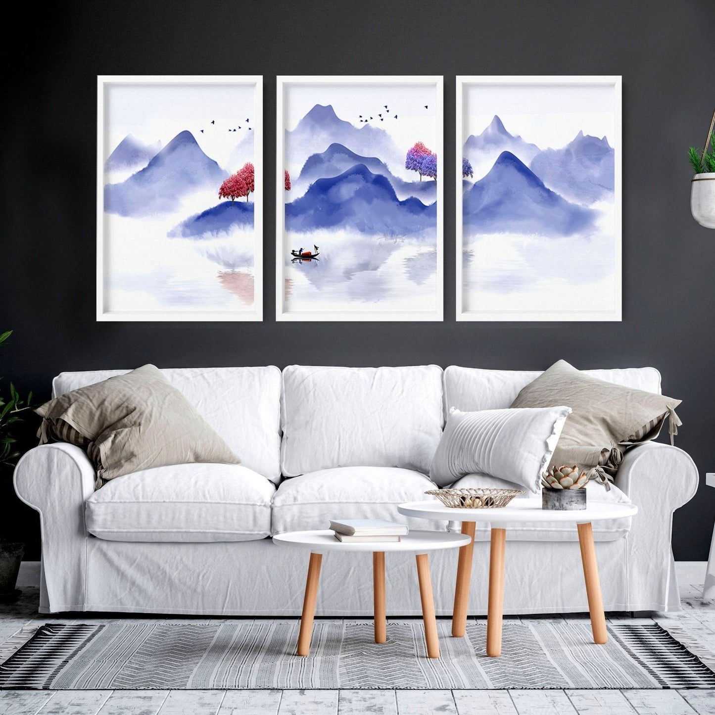 Wall pictures for living room | set of 3 Japanese wall art