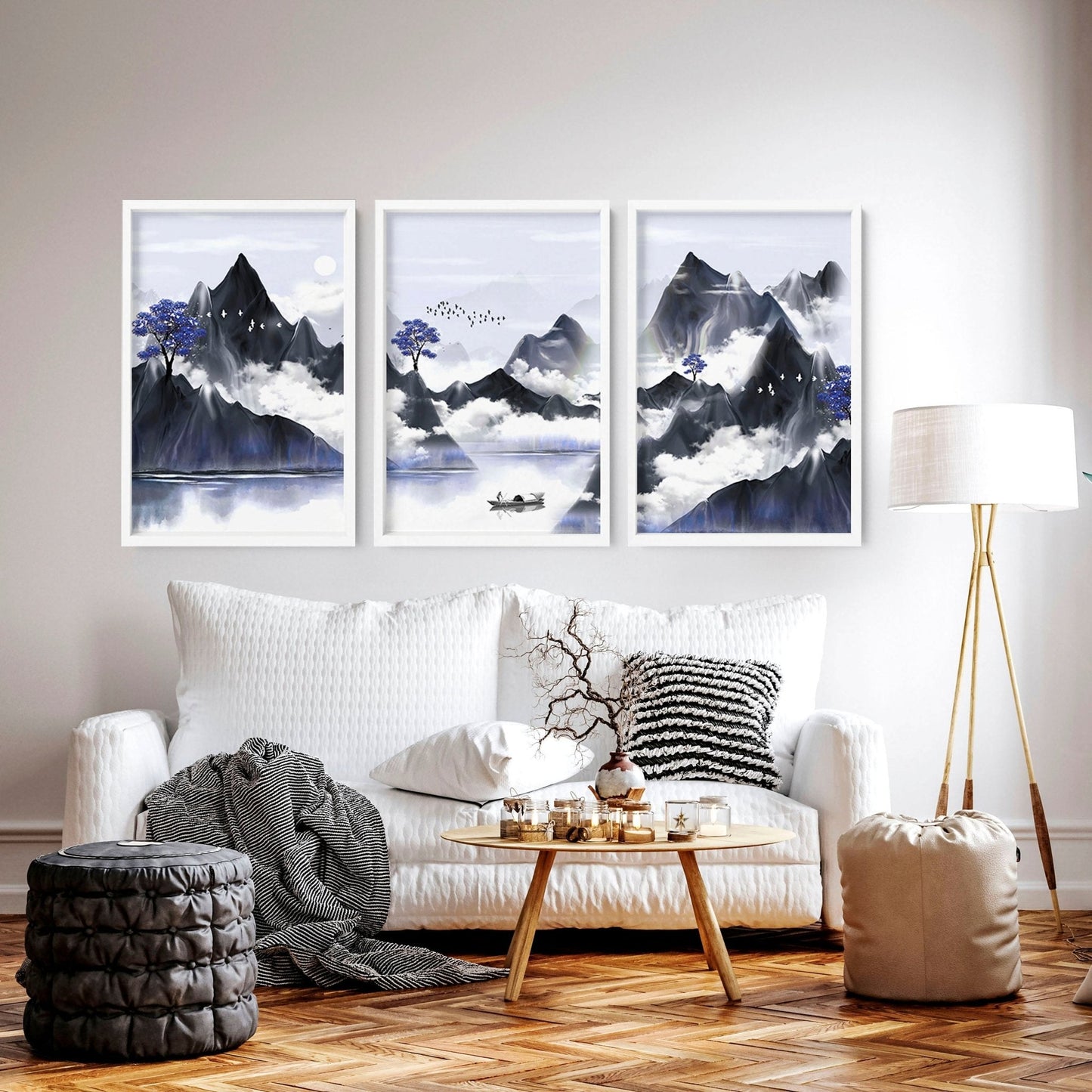 Living room pictures for walls | set of 3 Japanese art prints