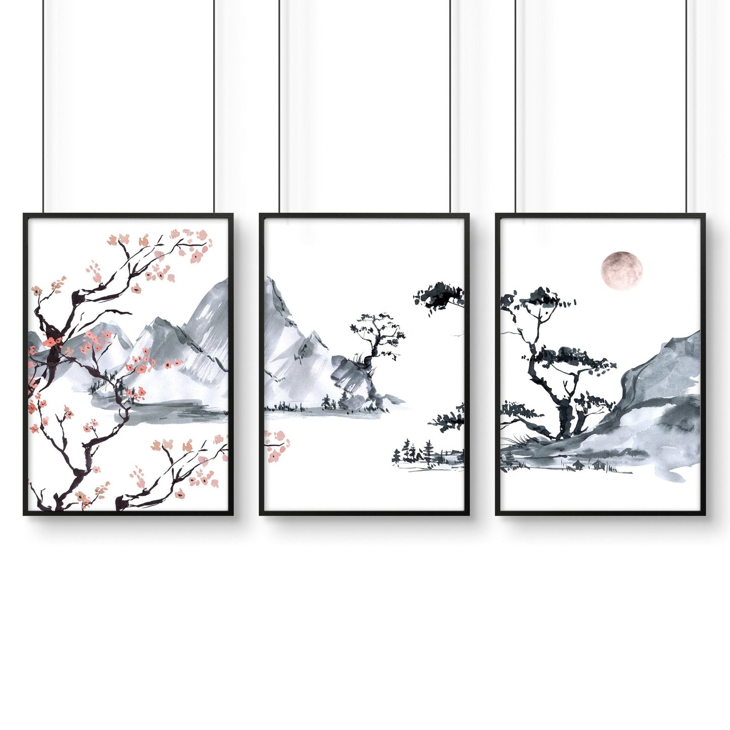 Japanese landscape painting | set of 3 Bedroom wall art